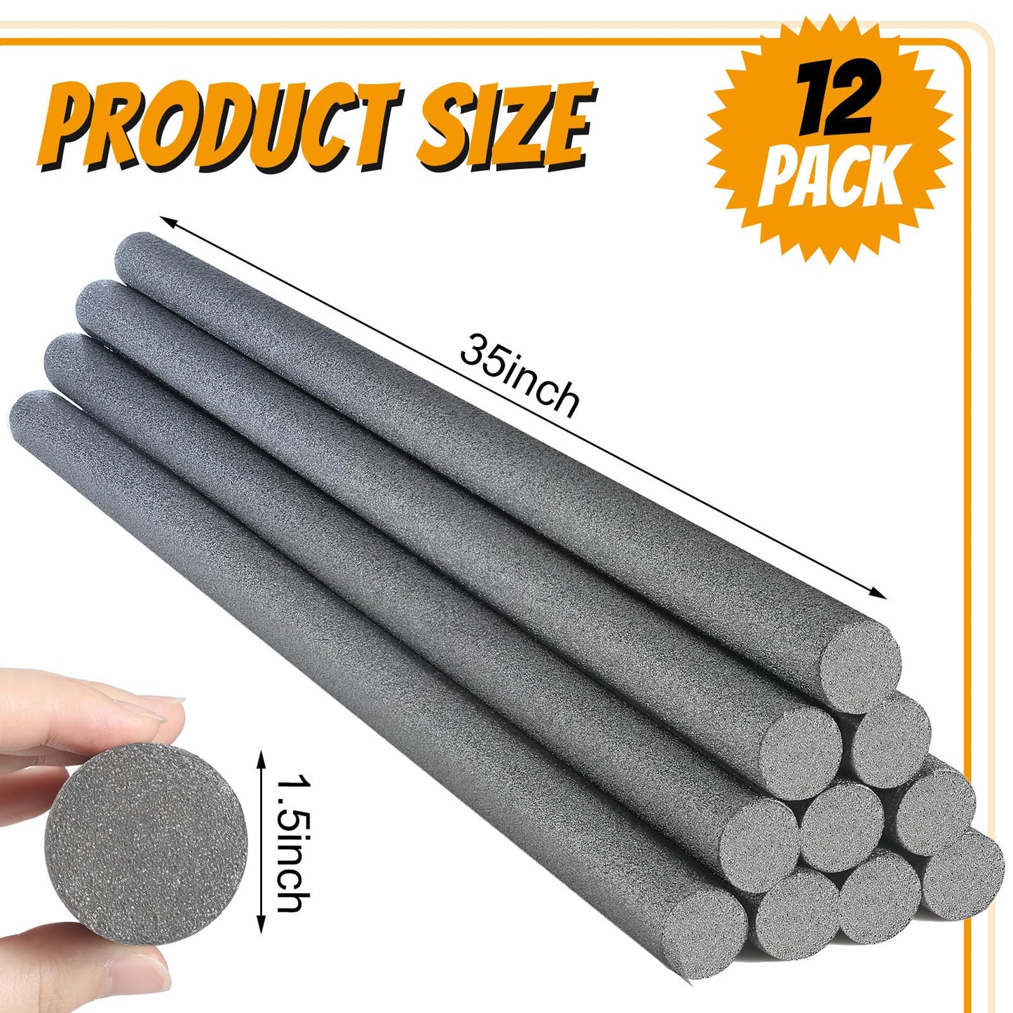 Kathfly 12 Pcs Floating Pool Noodles – Foam Tubes 1.5 x 35 Inches – Ash Black