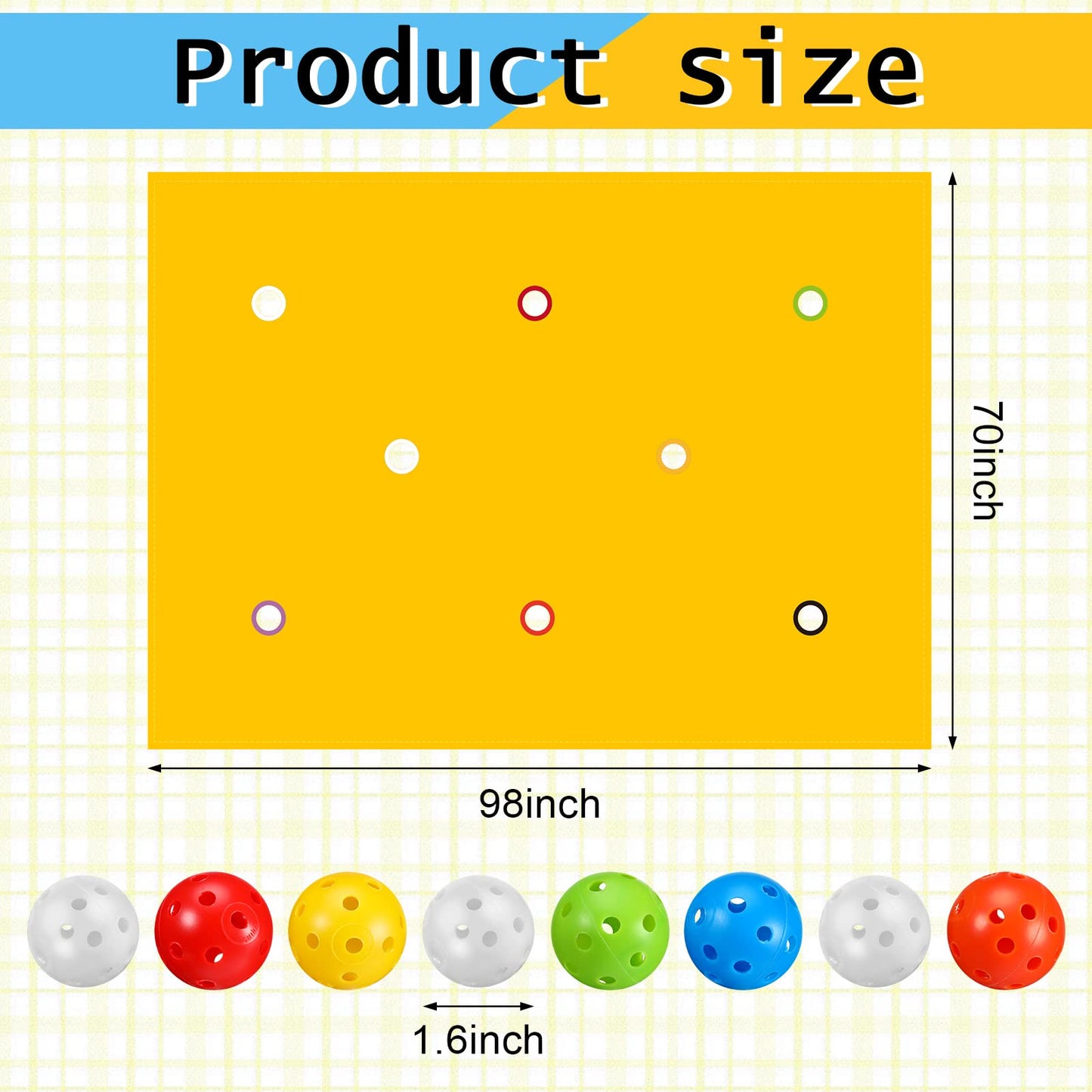 Kathfly Yellow Hole Tarp Team Building Game 98x70 in with 8 Colorful Balls