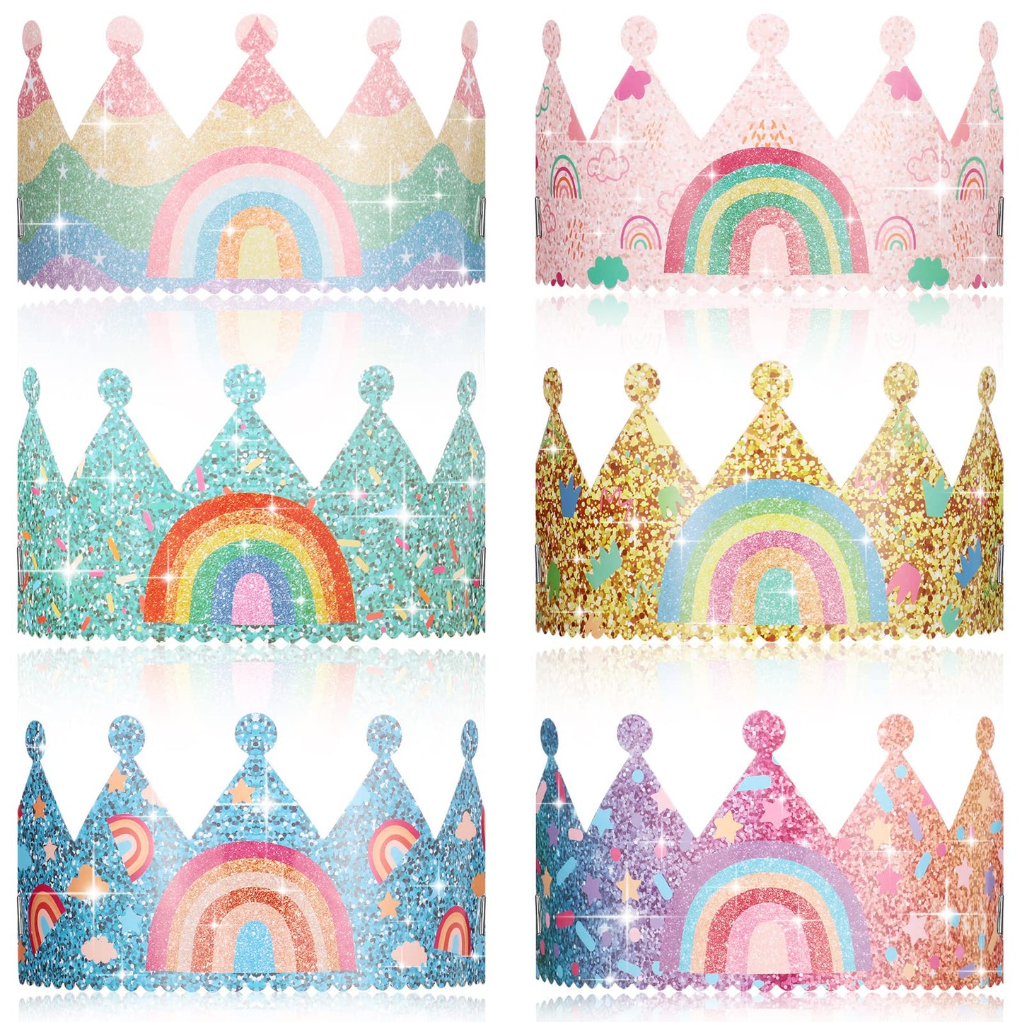 Kathfly Rainbow Birthday Hats Crown Headbands – 12 Pack Party Supplies