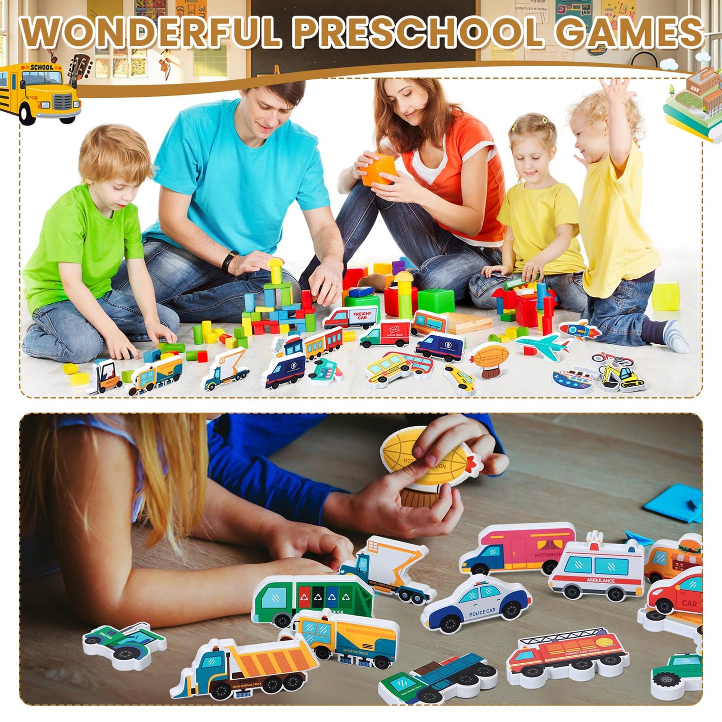Kathfly 36-Piece Wooden Community Helpers Set | Multicultural Town Vehicles for Open-Ended Play
