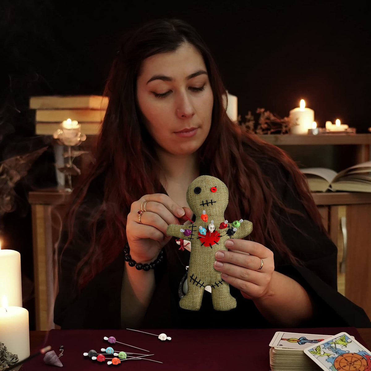 Kathfly 8-Pcs Voodoo Doll Set – 7-Inch Doll + 7 Skull Pins for Halloween Decor & Gift
