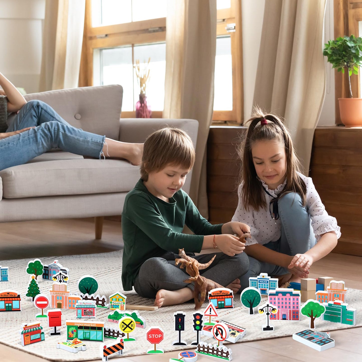 Kathfly 36 Pcs Wooden Community Helpers Set | Multicultural Preschool Building Blocks