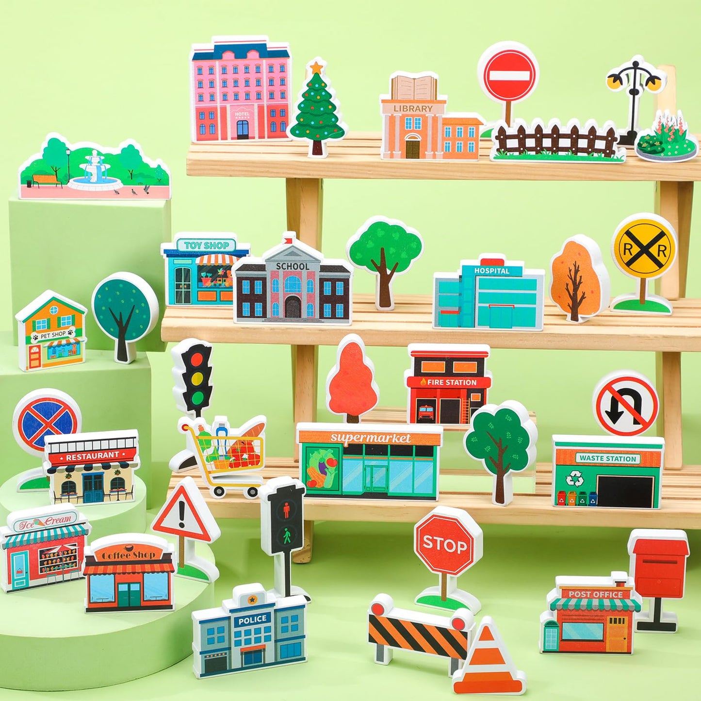 Kathfly 36 Pcs Wooden Community Helpers Set | Multicultural Preschool Building Blocks