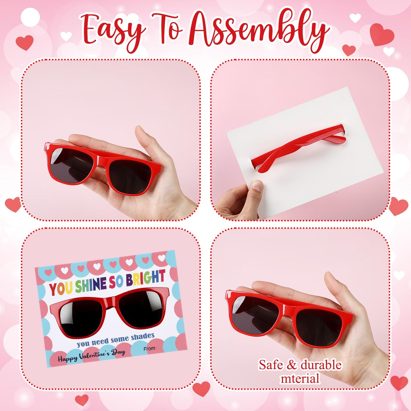 Kathfly 30 Pack Valentine Sunglasses with Gift Cards – Neon Round Shades & Greeting Cards