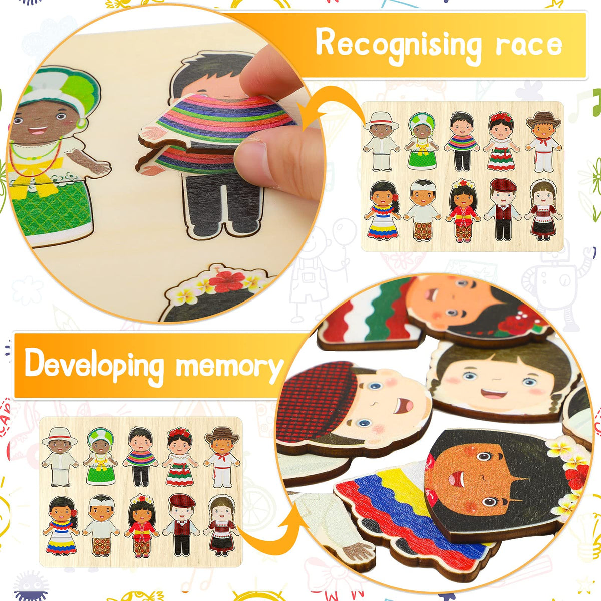 Kathfly Wooden Multicultural Doll Puzzles – Interchangeable Dress Up Diversity