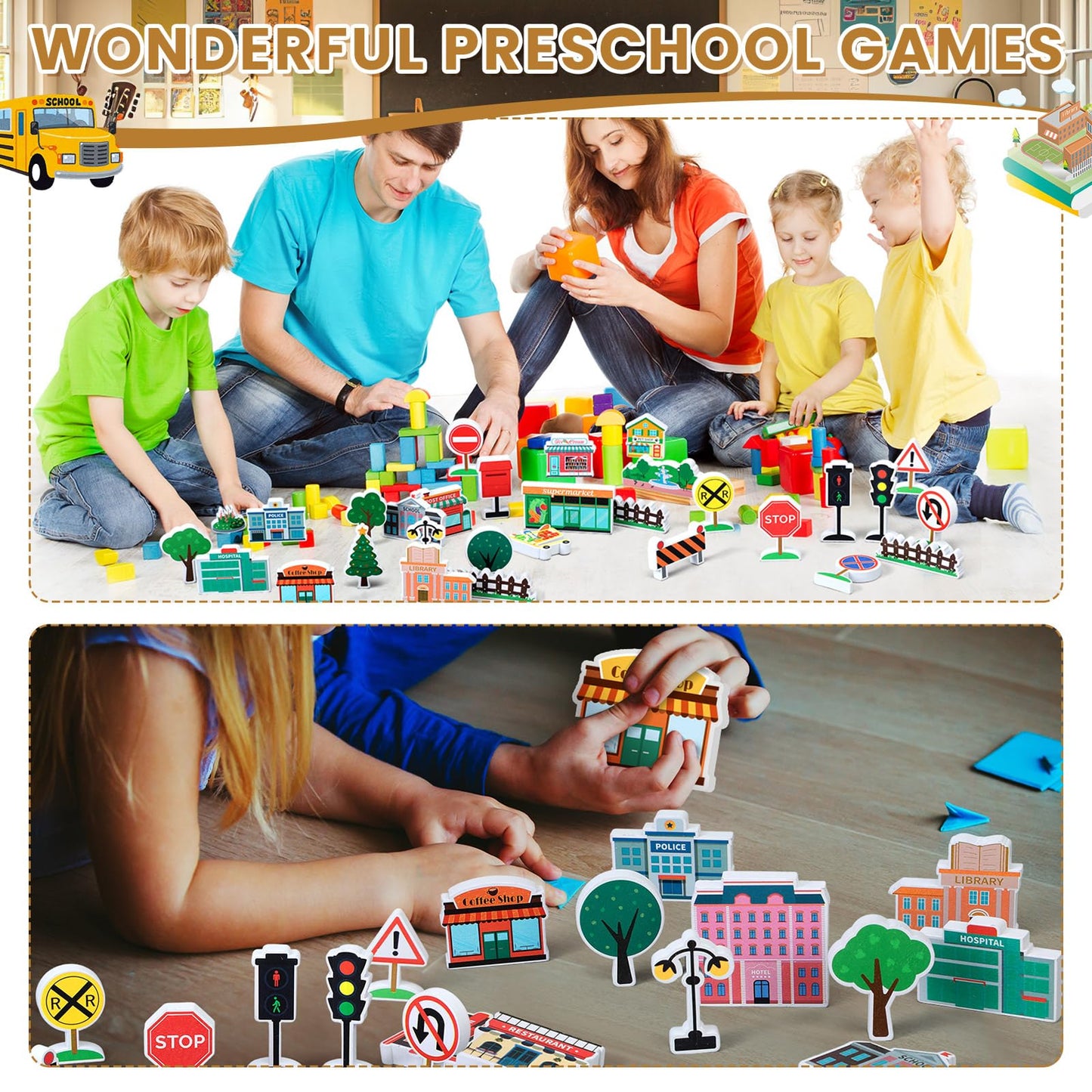 Kathfly 36 Pcs Wooden Community Helpers Set | Multicultural Preschool Building Blocks