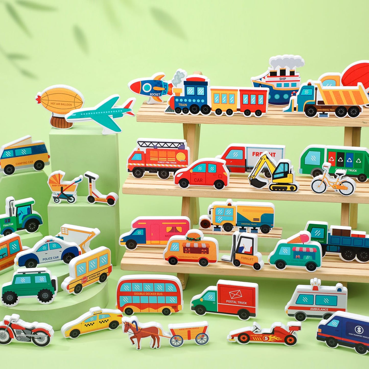 Kathfly 36-Piece Wooden Community Helpers Set | Multicultural Town Vehicles for Open-Ended Play