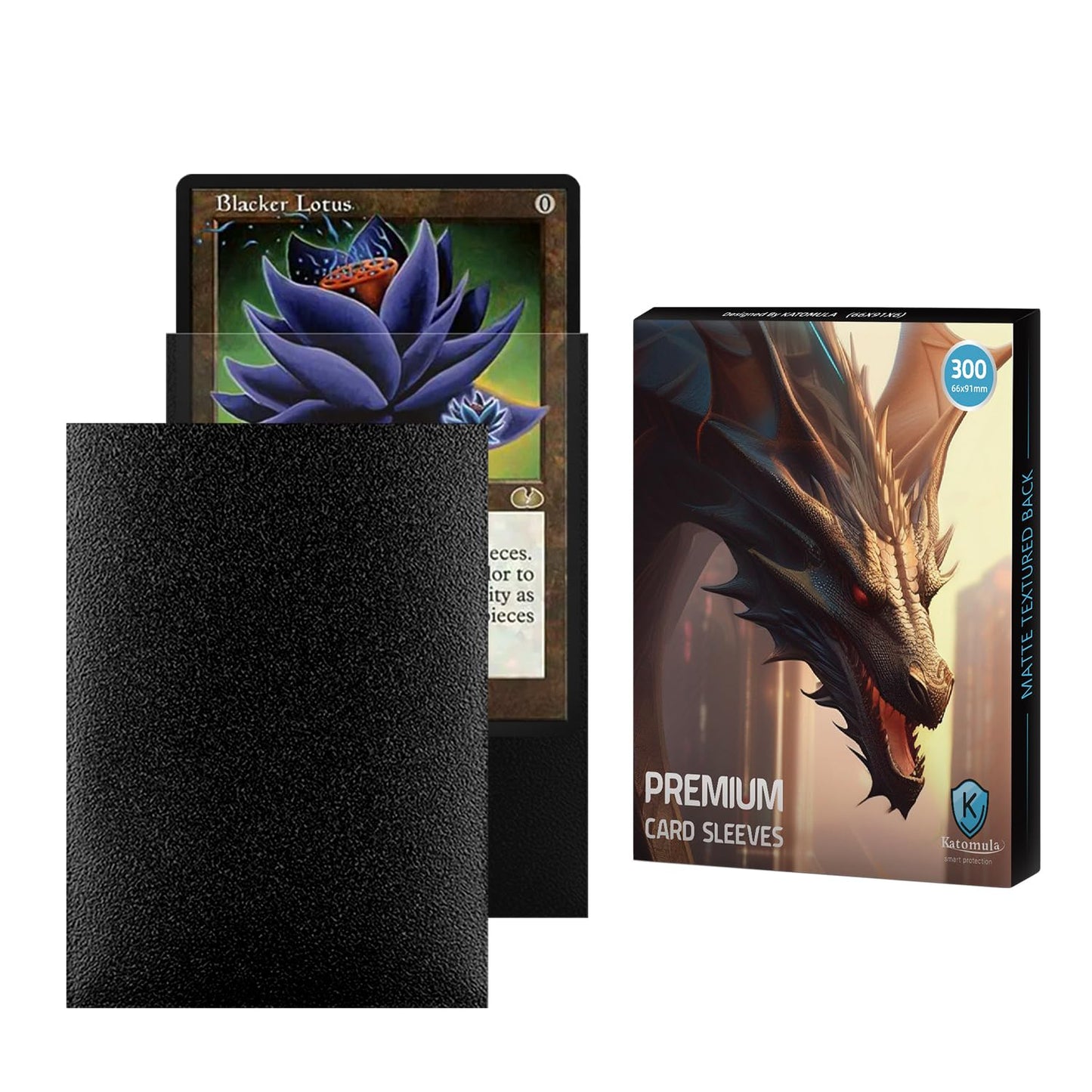 Katomula Black MTG Card Sleeves 300CT – Matte Textured Back, Standard Size Card Protectors