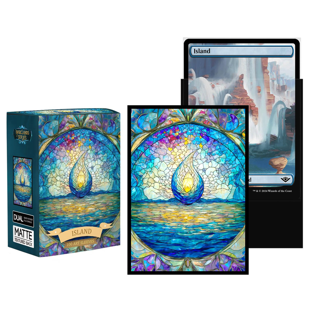 Katomula 100 MTG Card Sleeves with 100 Inner Sleeves – Island Art, Textured Back