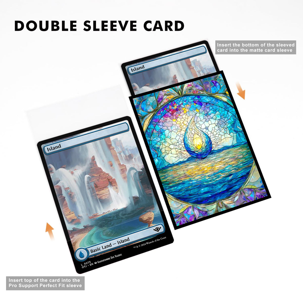 Katomula 100 MTG Card Sleeves with 100 Inner Sleeves – Island Art, Textured Back