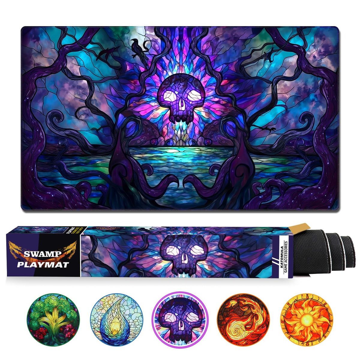 Katomula MTG Playmat 24x14 Swamp – Stitched Edge & Non-Slip Rubber