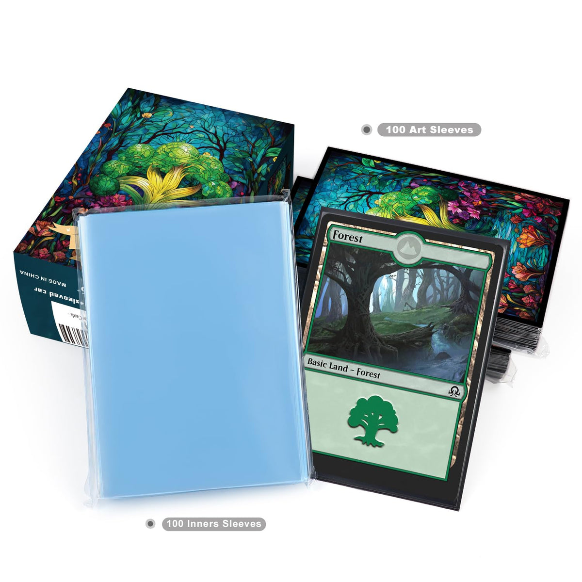 Katomula 100 Card Sleeves for MTG with 100 Inner Sleeves – Forest Theme