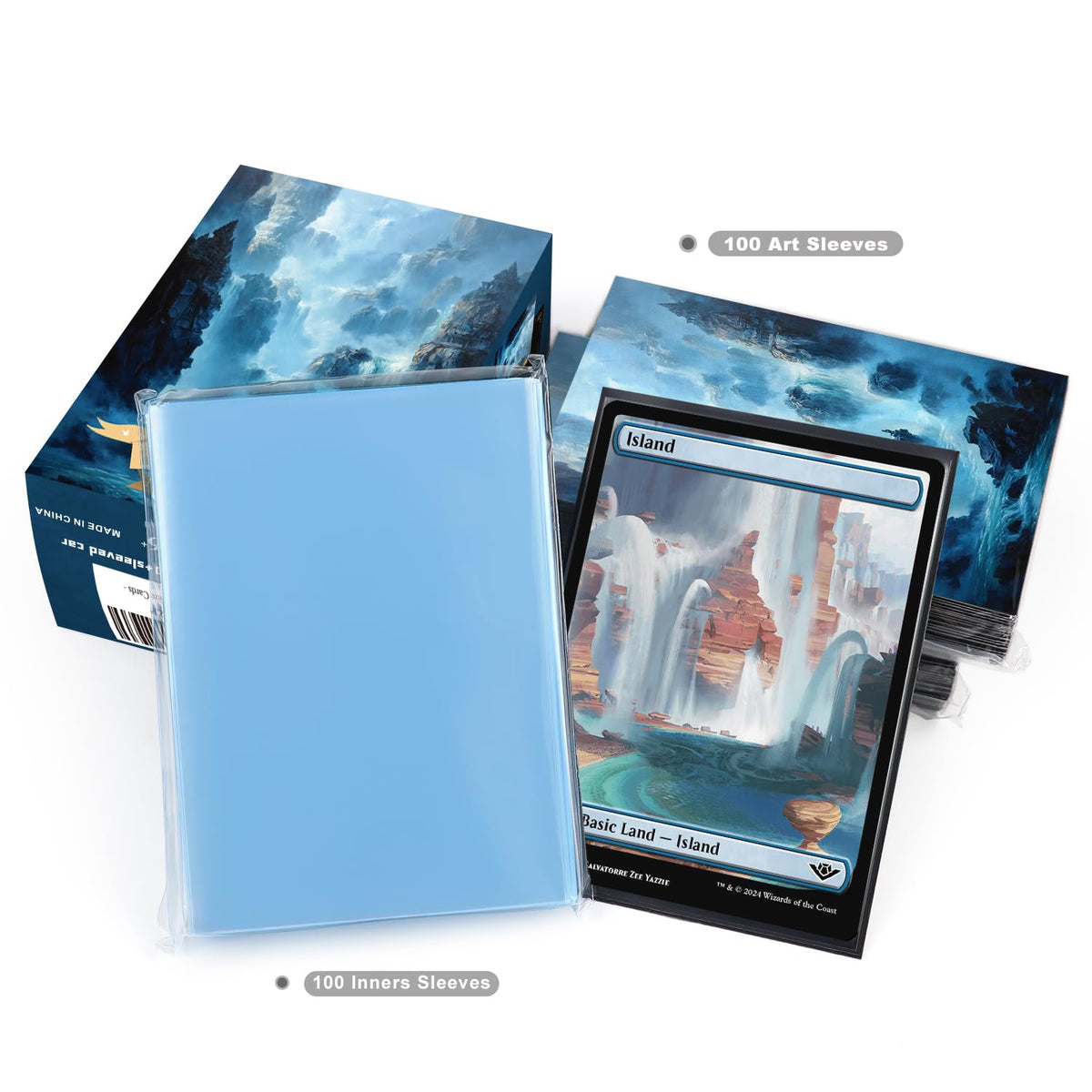 Katomula Island Art Card Sleeves – 100 Outer + 100 Inner Sleeves for MTG (Standard Size)