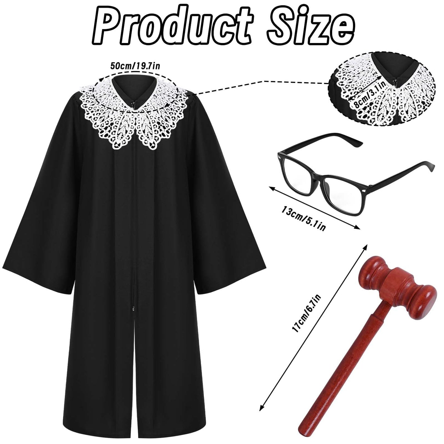 Kavoc 4 Pcs Kids Judge Costume Set — Robe, Collar, Gavel & Glasses for Halloween & Career Day