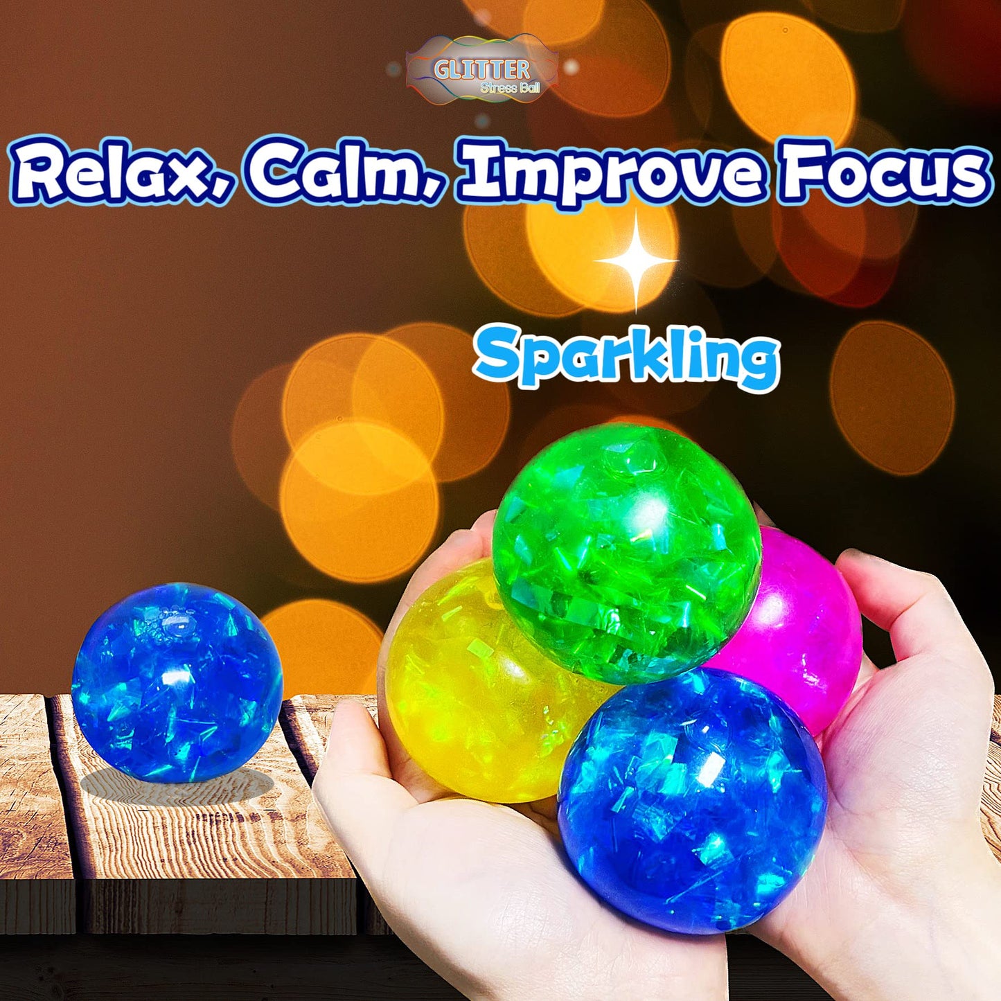 Kawaite Blue Glitter Stress Ball – Squishy Fidget Toy for Calm, Focus & Fun