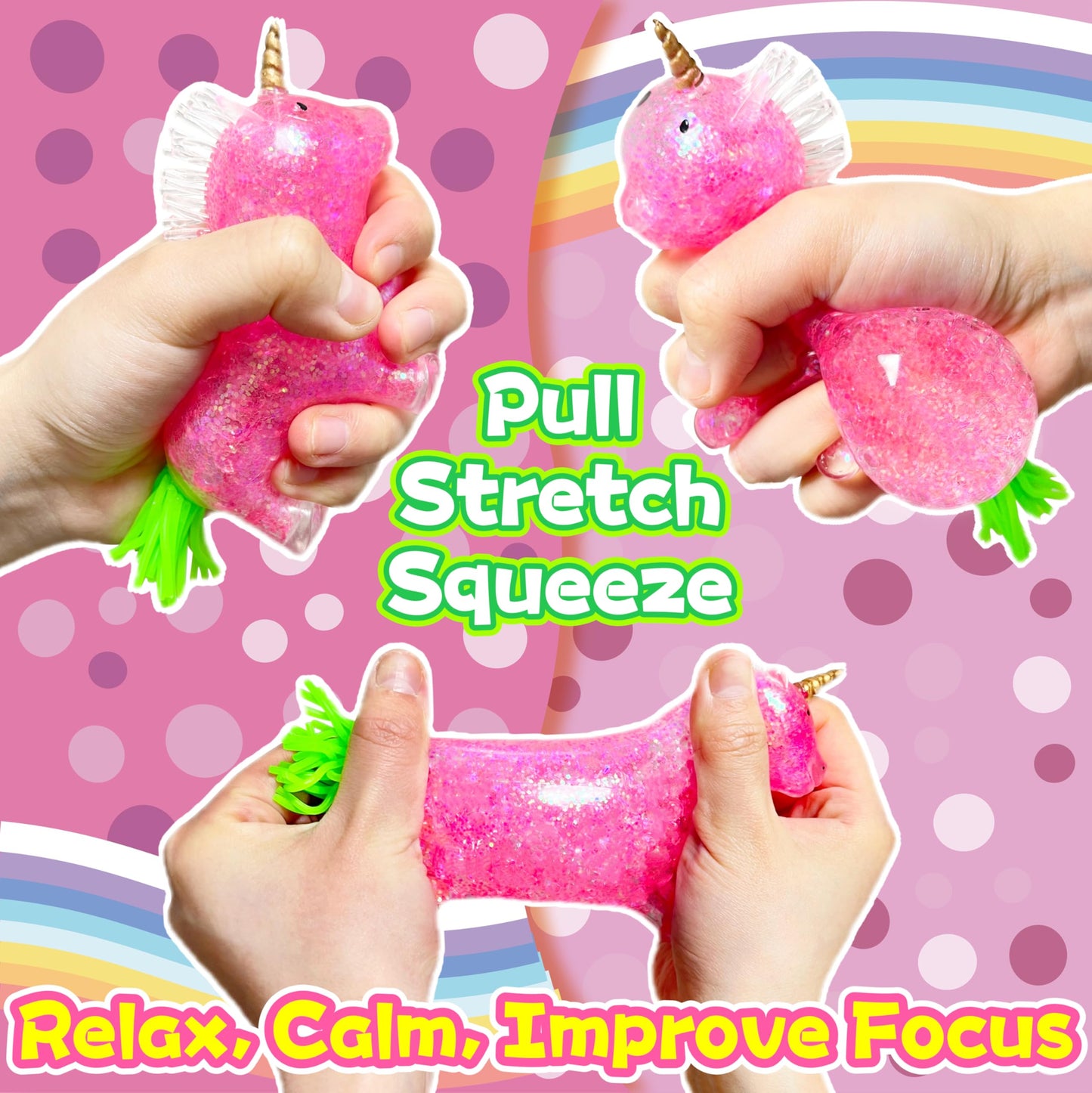 Kawaite Squishy Unicorn Stress Relief Balls – Sensory Squeeze Toy (Pink)