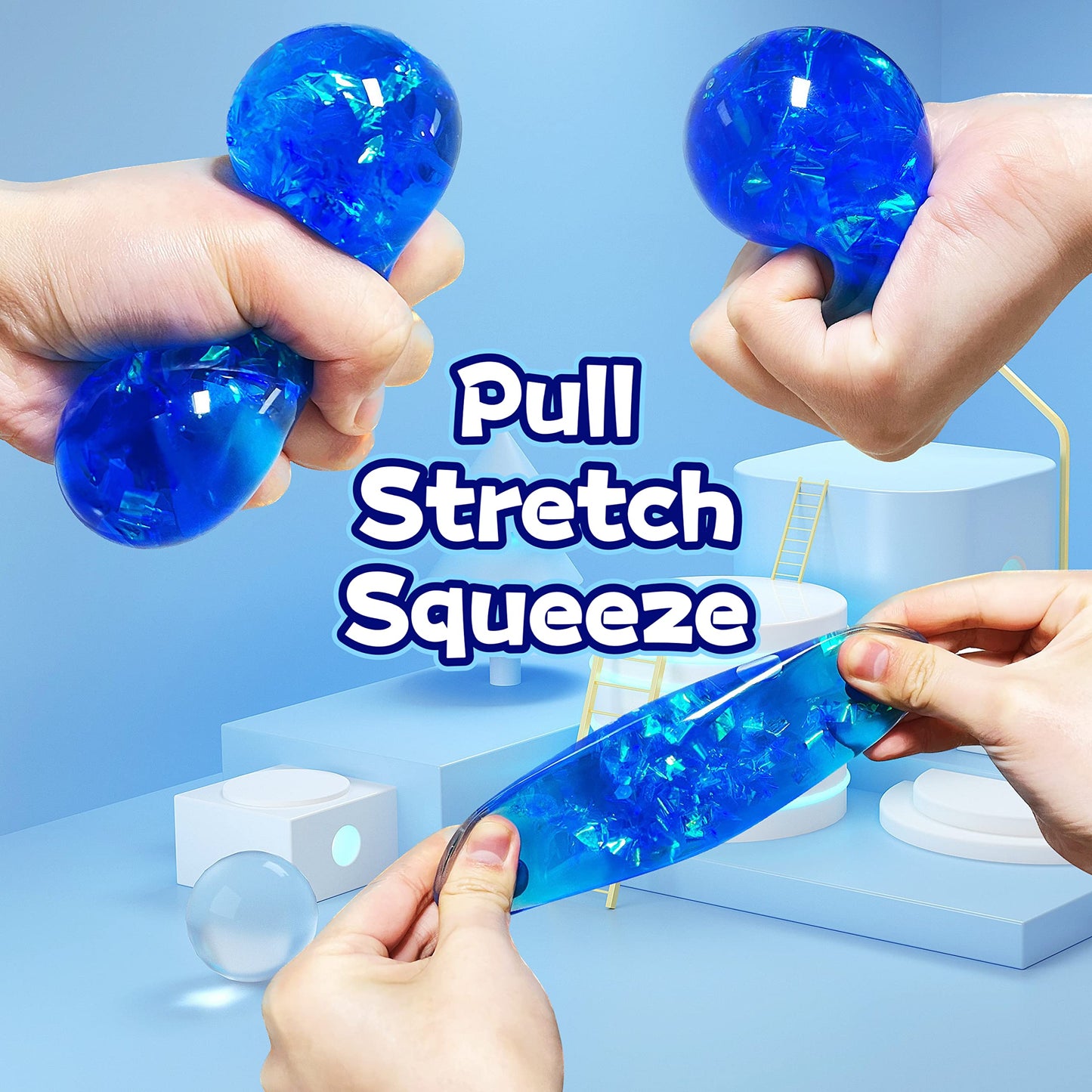 Kawaite Blue Glitter Stress Ball – Squishy Fidget Toy for Calm, Focus & Fun