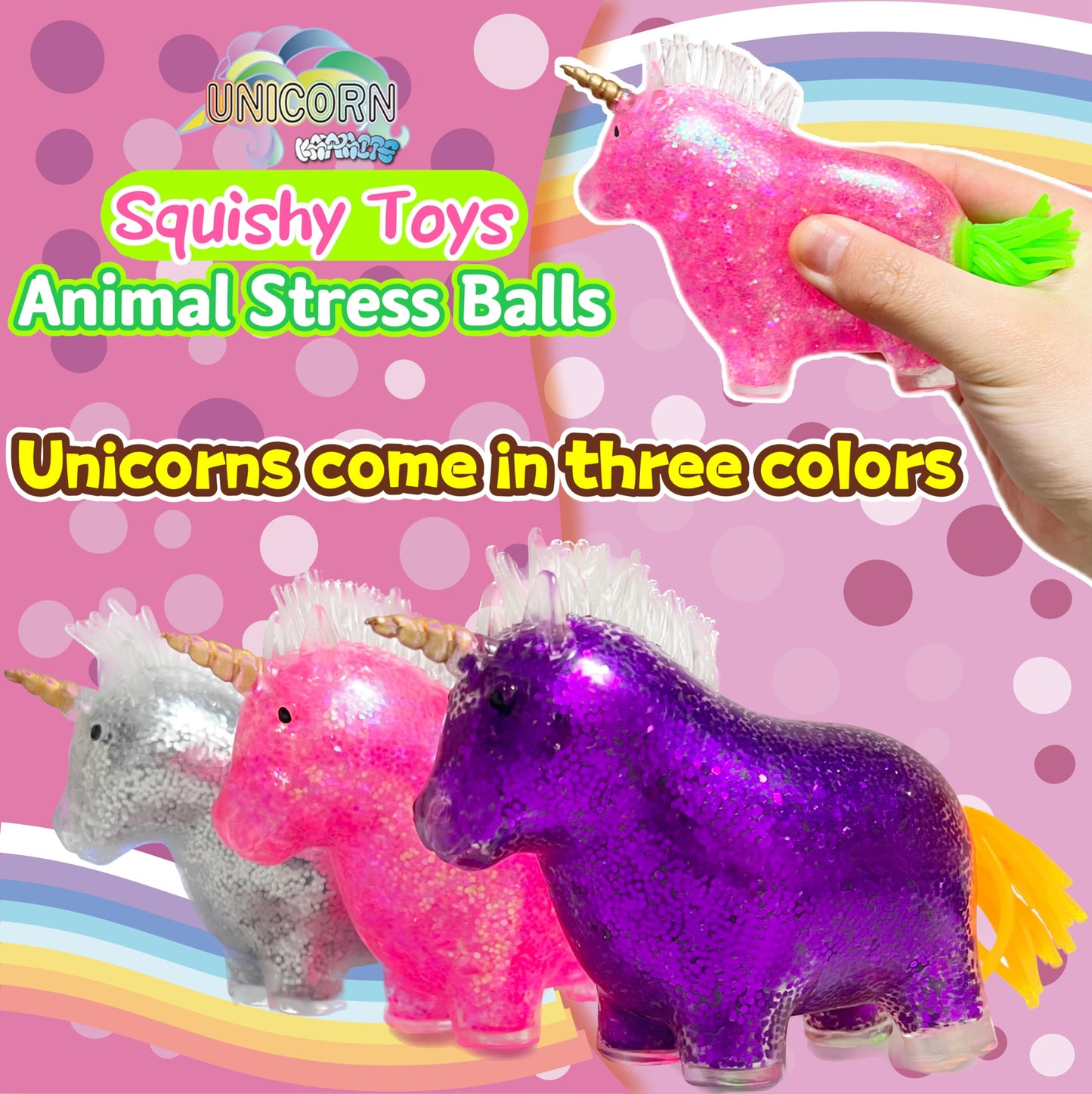Kawaite Squishy Unicorn Stress Relief Balls – Sensory Squeeze Toy (Pink)