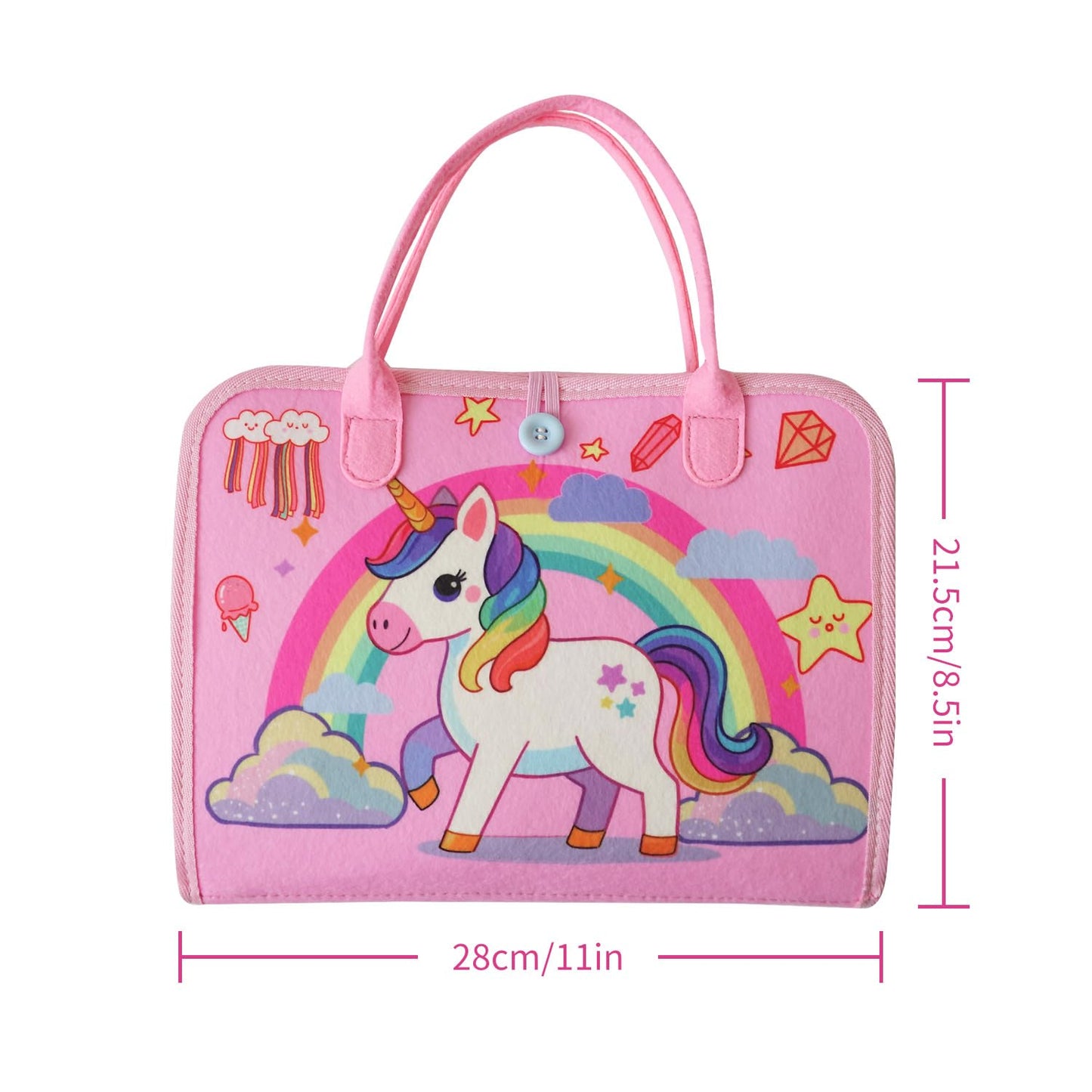 KAWITLO Montessori Toddler Busy Board – Unicorn Pink Sensory Learning Toy for Travel & Gift