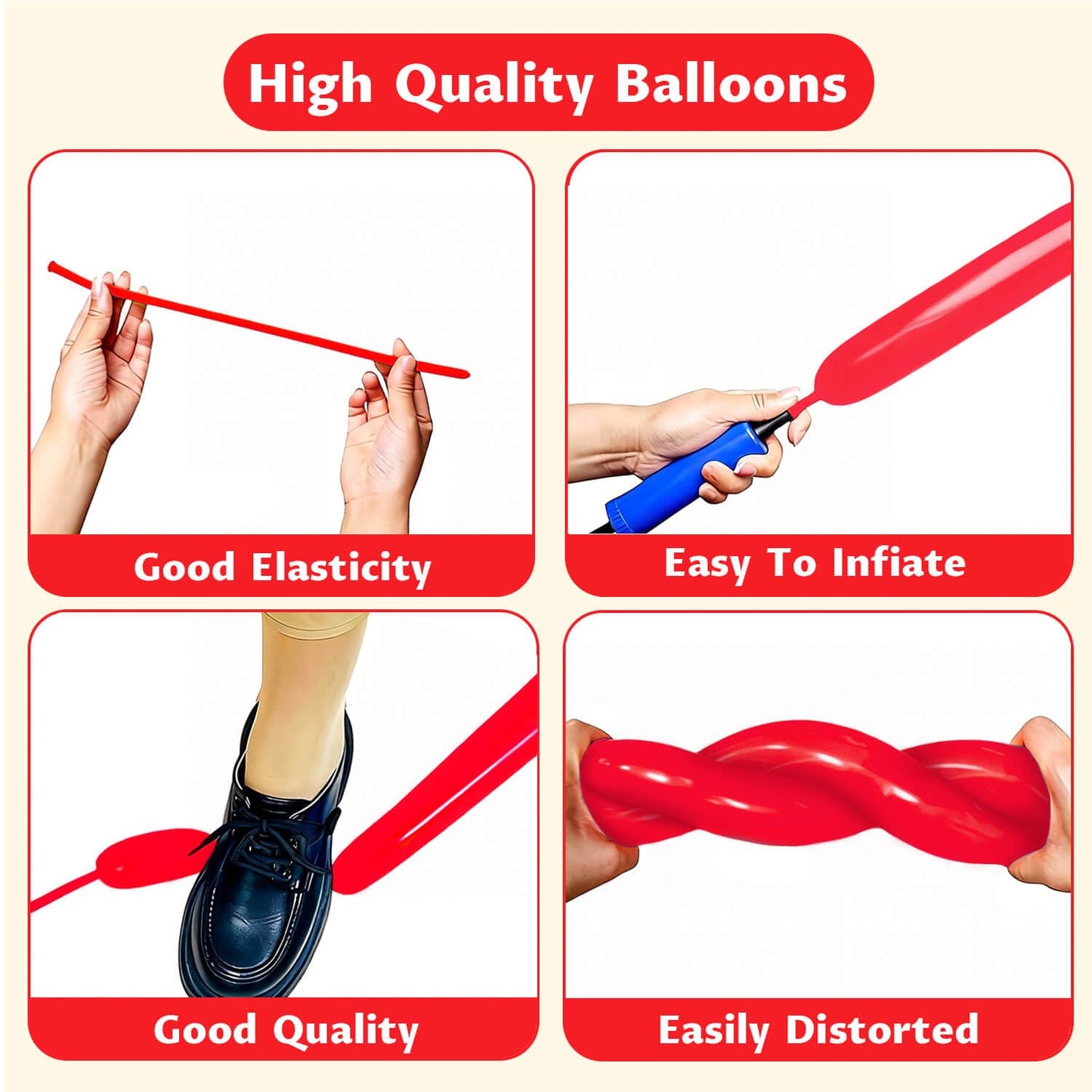 KAWKALSH 260 Red Long Balloons - 100 Pcs for Garlands & Twisting