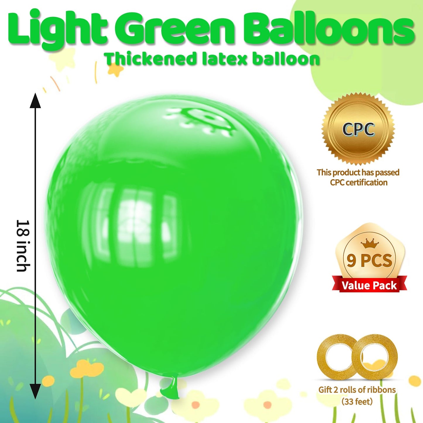 KAWKALSH 32 Pack 18-Inch Light Green Latex Balloons - Organic Baby Shower, Spa Party & Spring Decor