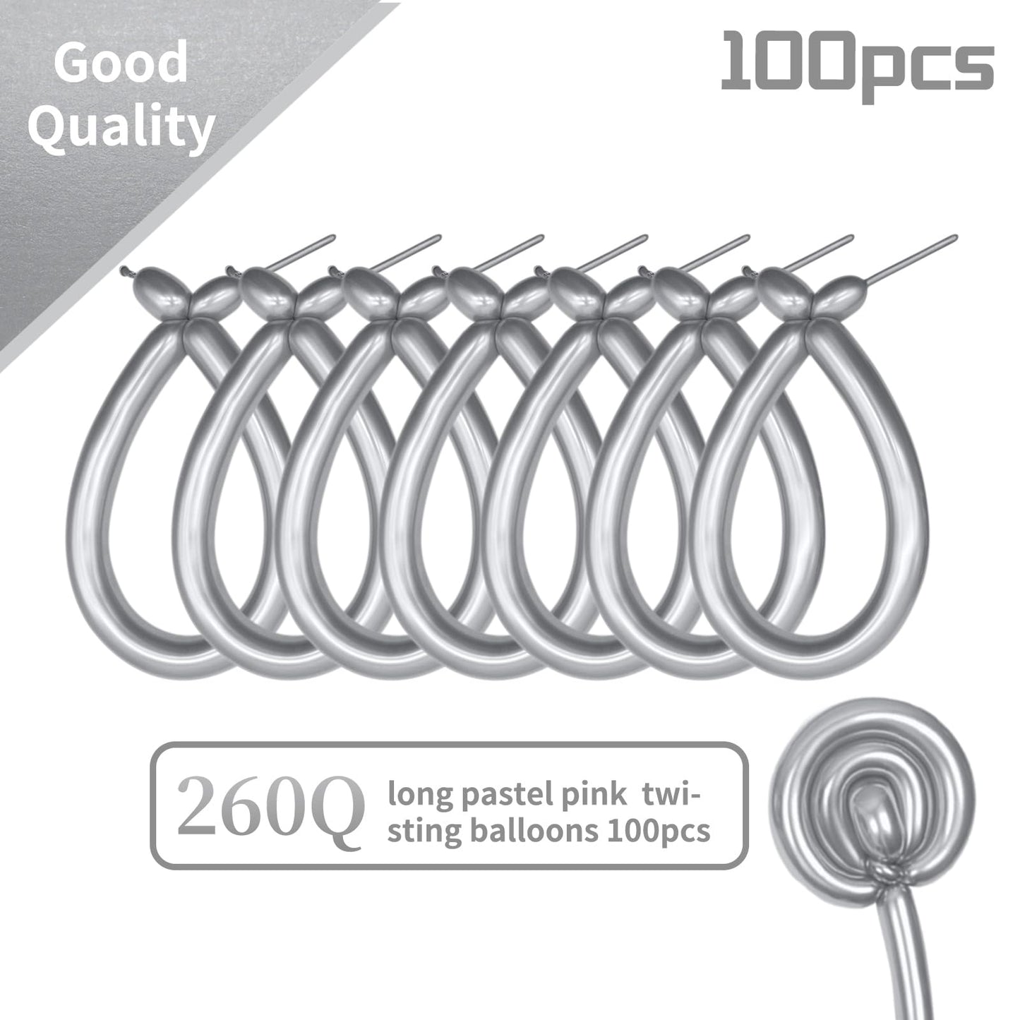 KAWKALSH 260 Metallic Silver Long Balloons – 100pc for Garlands, Twisting Animals, and Party Decor
