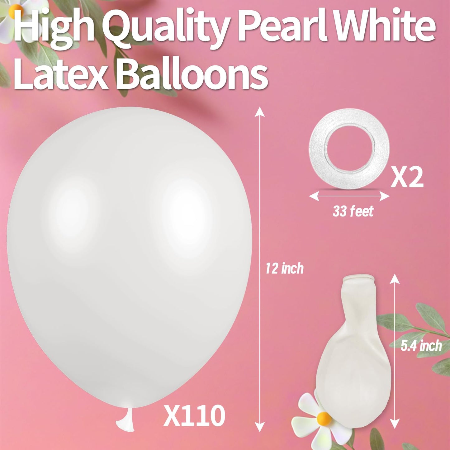 KAWKALSH Pearl White Balloon 110pc – 12in Thickened Latex, Elegant Wedding & Event Decor