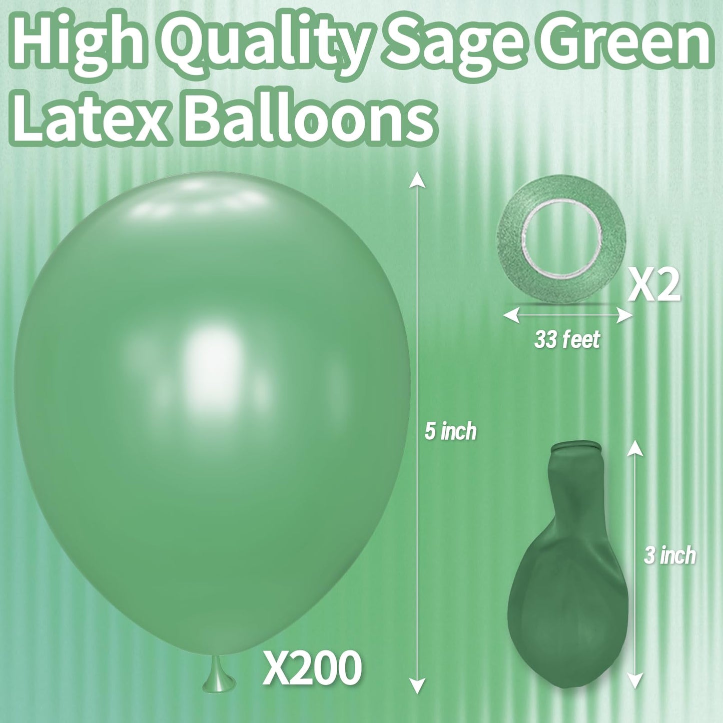 KAWKALSH 200pcs Sage Green Balloons 5 Inch – Mini Latex Balloons for Arch Garlands & Celebrations