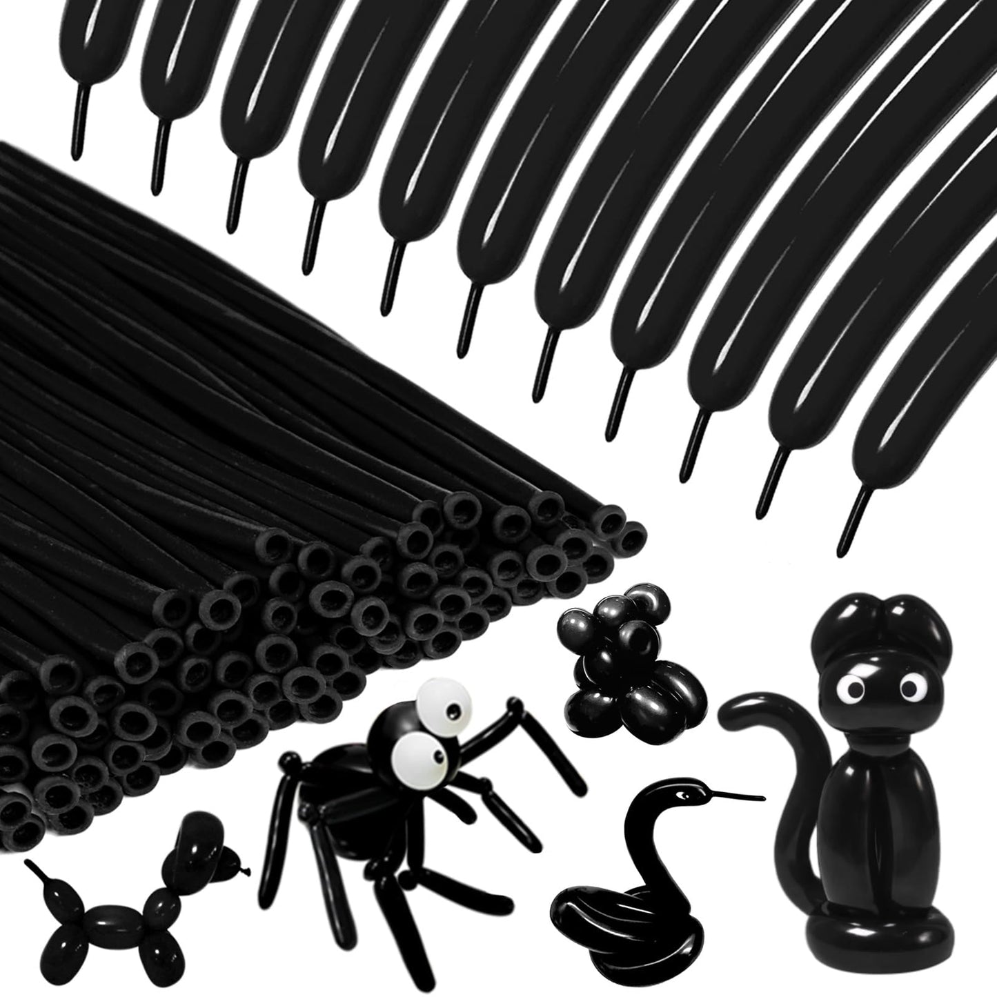 KAWKALSH 260 Black Long Balloons – Thick 20% Latex for Twisting & Party Decor (100pcs)