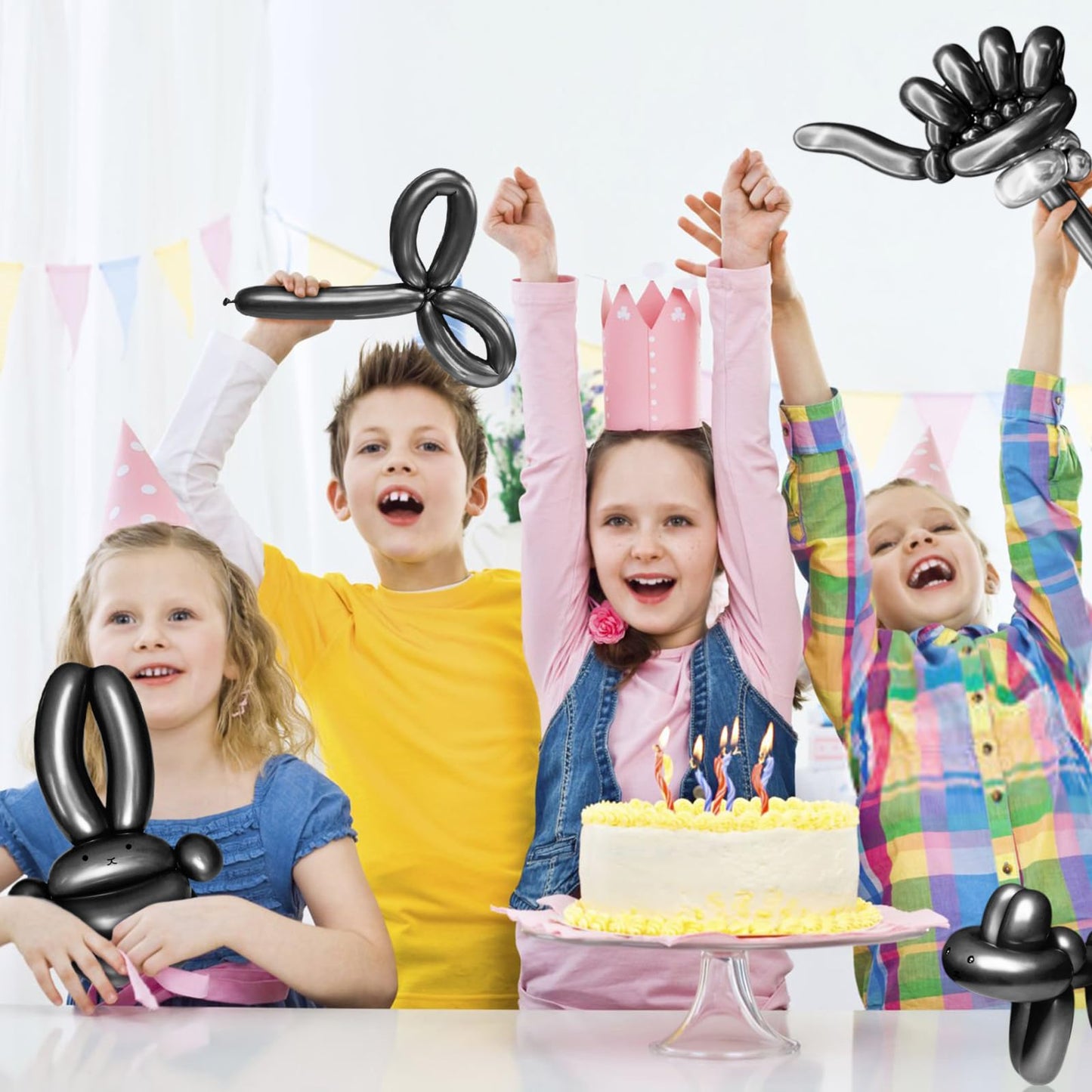 KAWKALSH 260 Metallic Black Long Balloons – Thick Natural Latex, 100pcs Balloon Twisting Kit