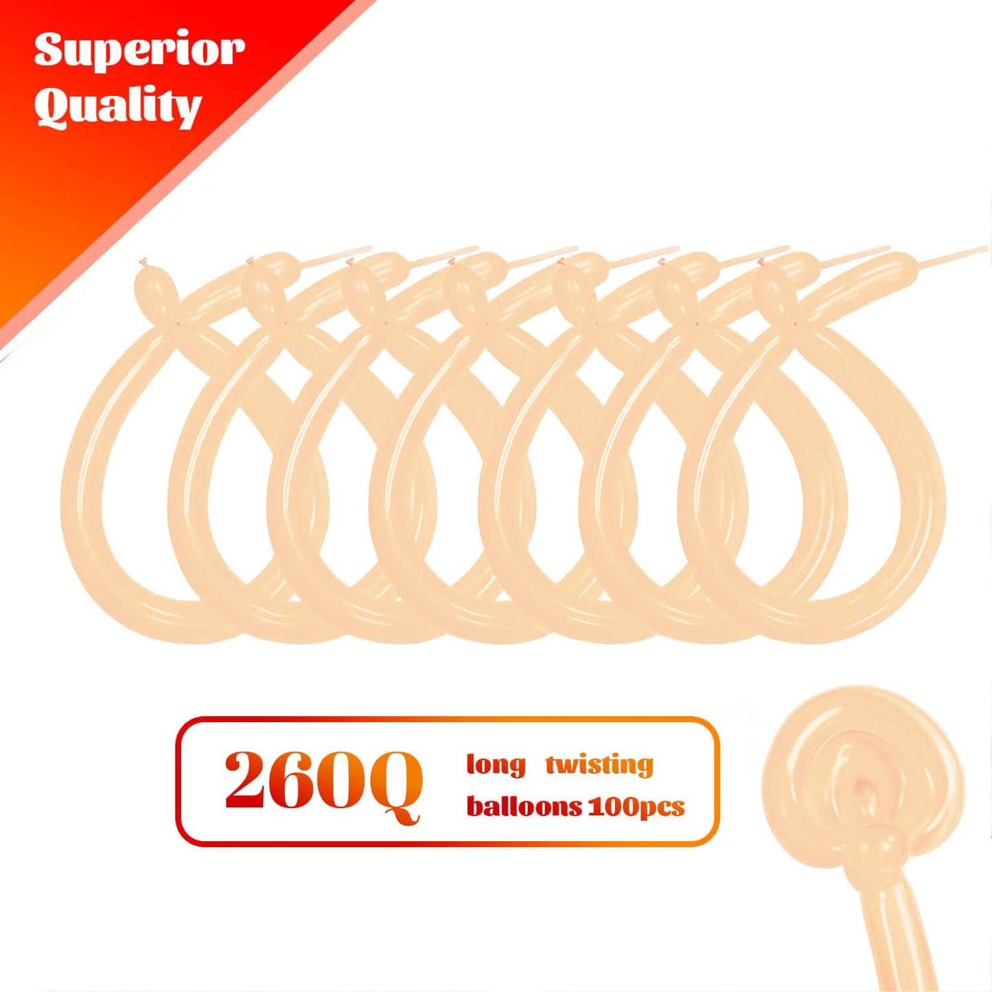 KAWKALSH 260 Nude Long Balloons – 100pc Thick-Latex Skinny Balloons for Creative Balloon Art