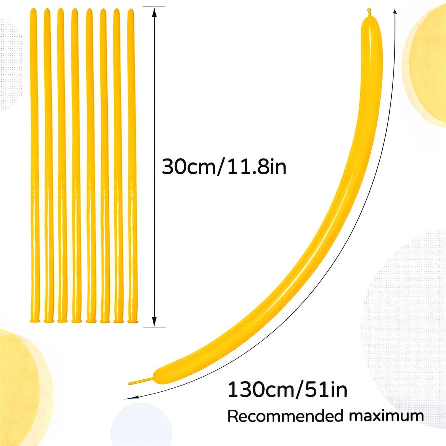 KAWKALSH 260 Lemon Yellow Long Balloons – 100pc Twisting Kit for Party Decor