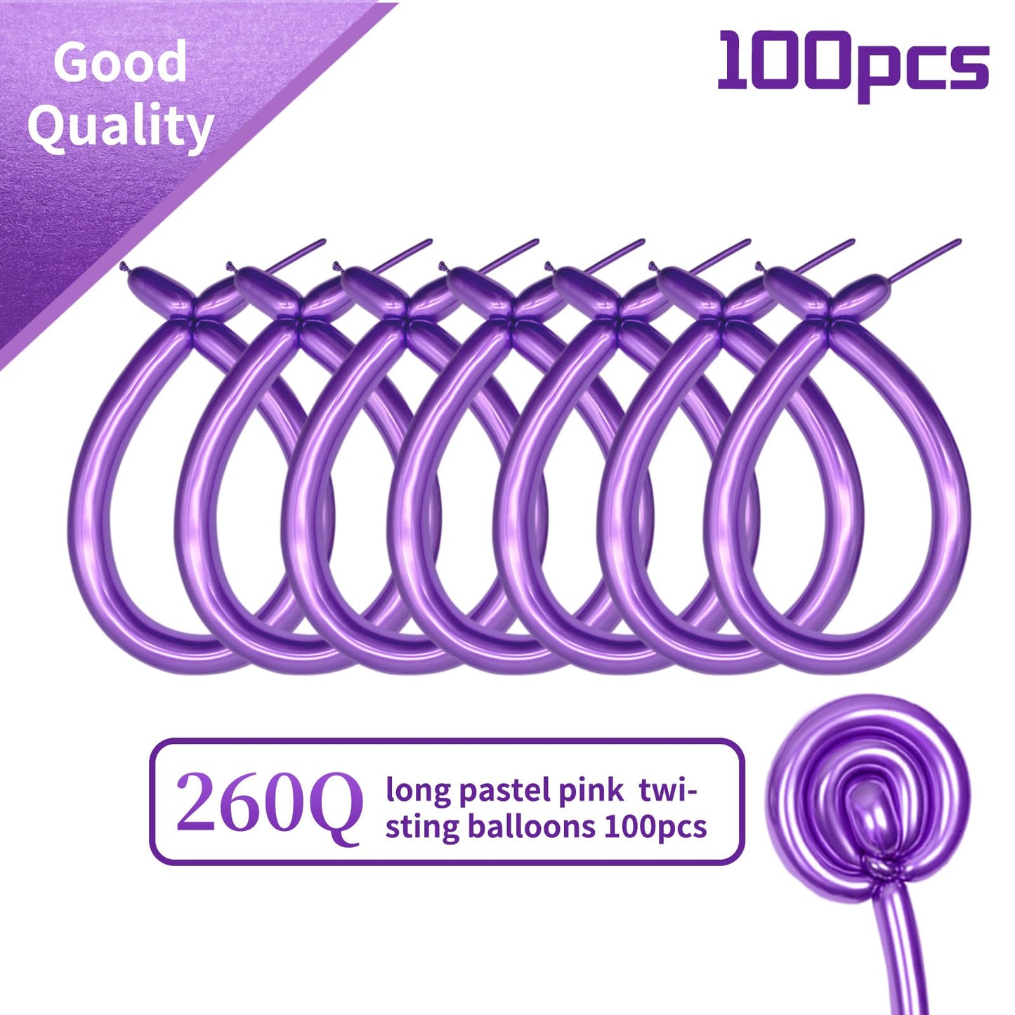 KAWKALSH 260 Metallic Purple Long Balloons – 100pcs Thick 20% Latex for Garlands & Twisting
