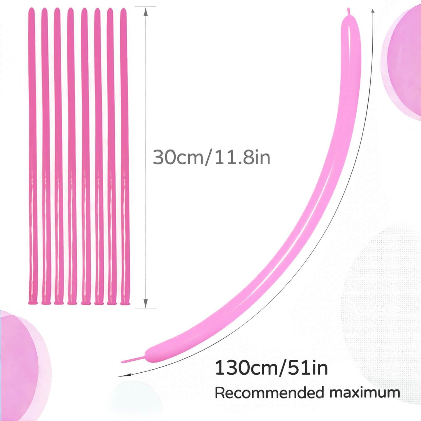 KAWKALSH 260 Pink Long Balloons – Thick 20% Latex, 100pcs for Balloon Animals & Party Decor