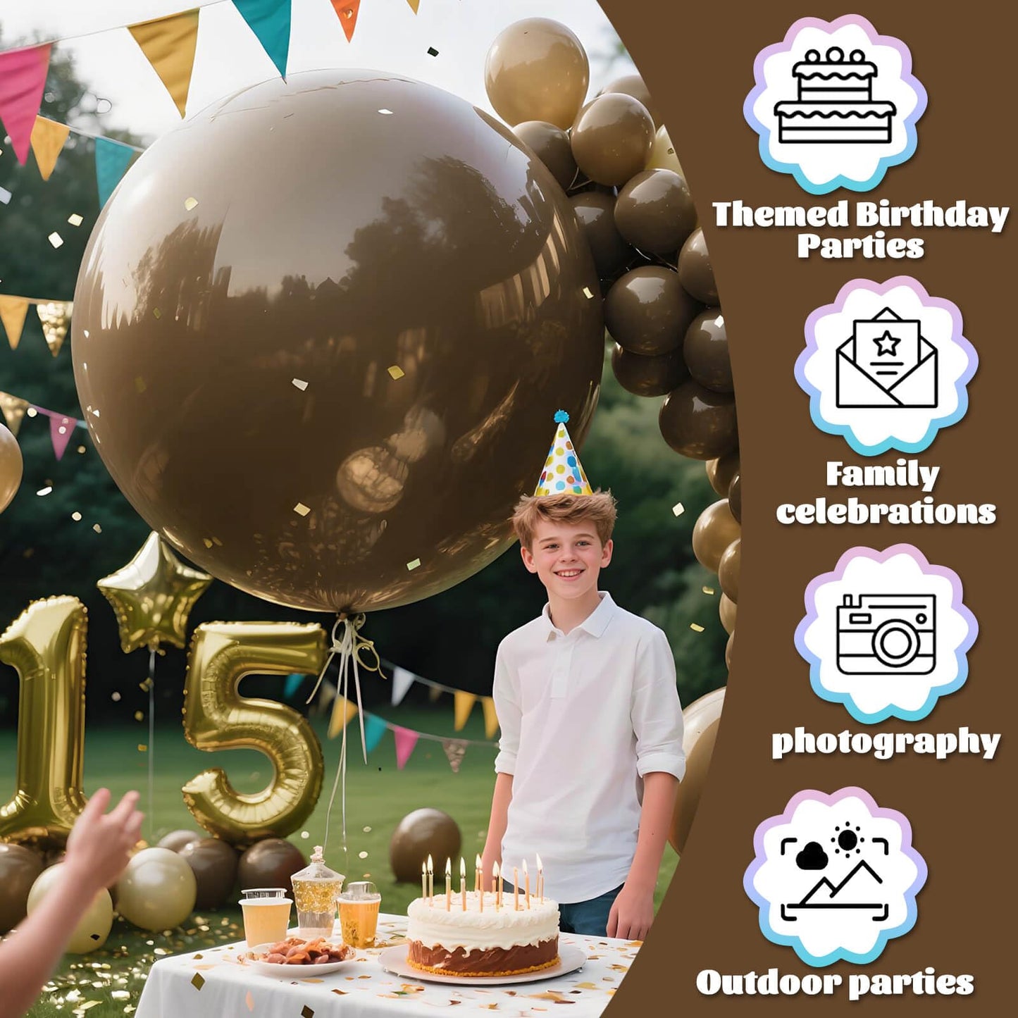 KAWKALSH Brown Balloons – 9-Pack, 36-Inch Matte Latex, Giant Boho Decor for Weddings & Events