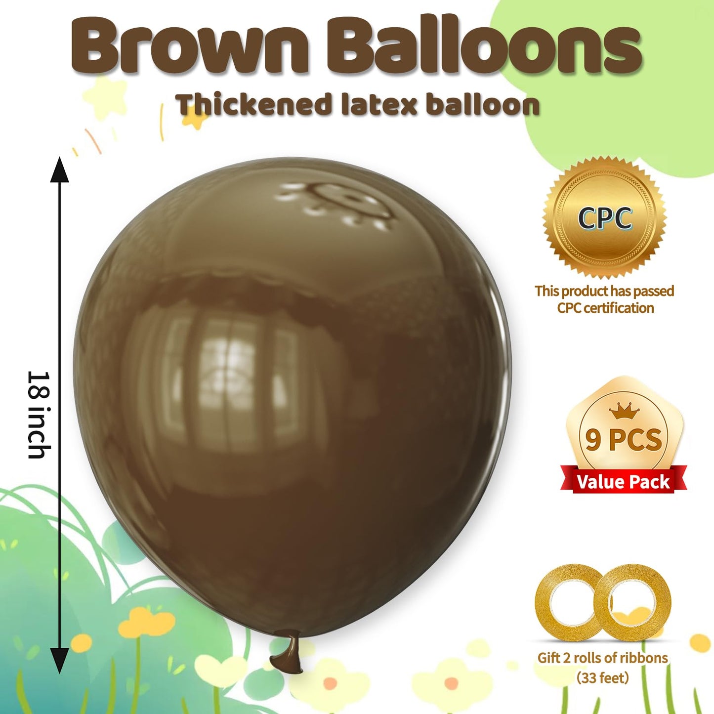 KAWKALSH 18 Inch Brown Latex Balloons | 32 Pack for Rustic Weddings & Earth-Tone Parties