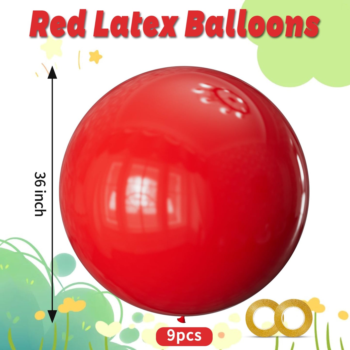 KAWKALSH Red Balloons – 9-Pack, 36-Inch Giant Latex Balloons for Garland, Arch & Party Decor