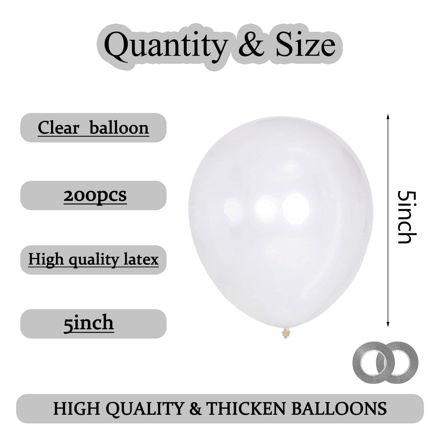 KAWKALSH 200-Pack Clear 5-Inch Latex Balloons for Party Garlands & Arches