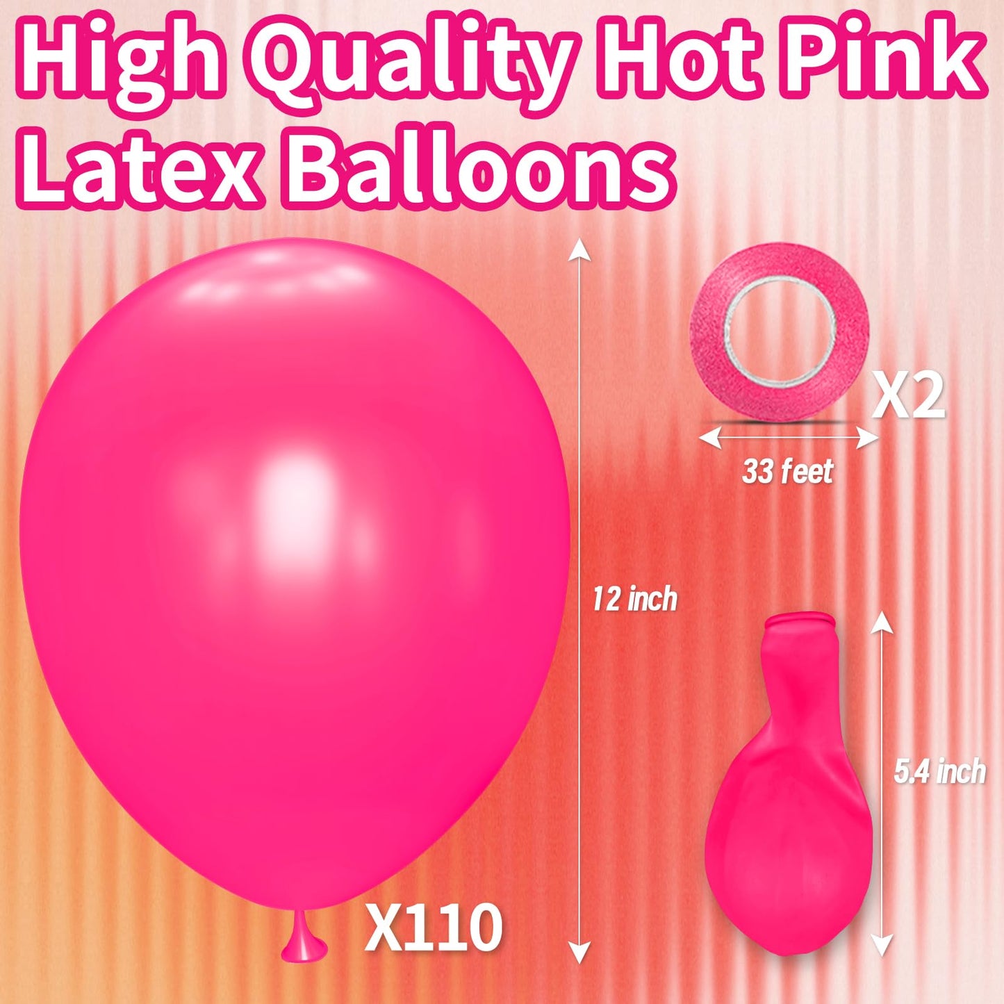 KAWKALSH Hot Pink 110-Count 12in Latex Balloons – Party Decor