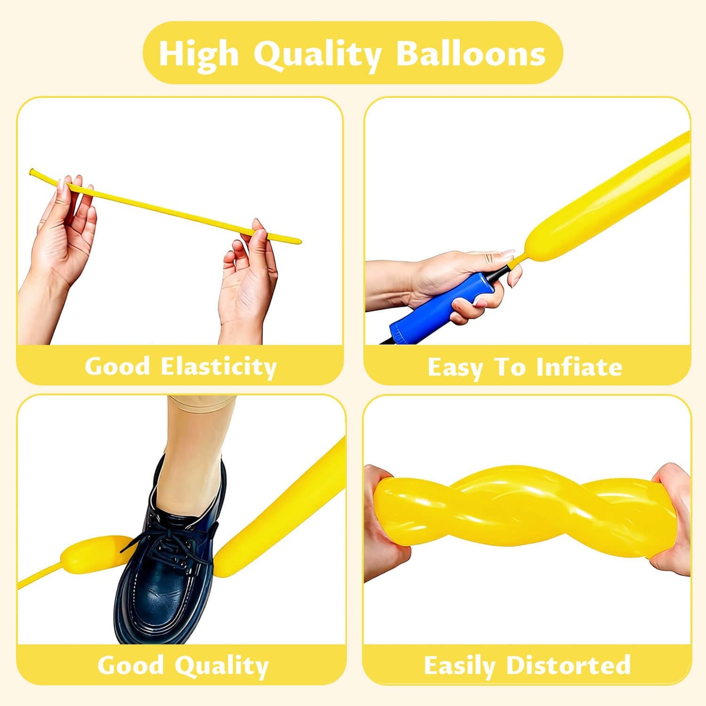KAWKALSH 260 Yellow Long Balloons – Thickened Skinny Latex for Balloon Art (100pc)