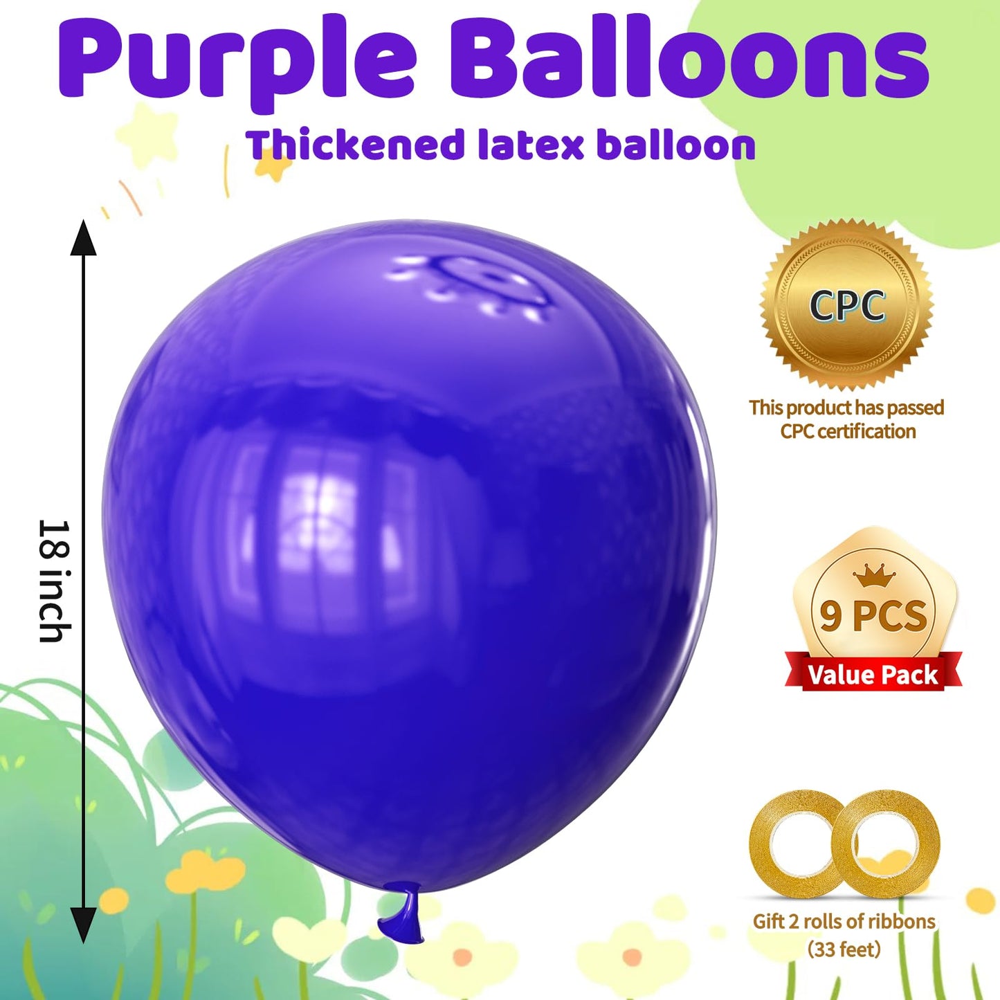 KAWKALSH Purple Big Balloons – 32ct, 18 Inch Giant Latex Balloons for Birthday, Wedding, Baby Shower