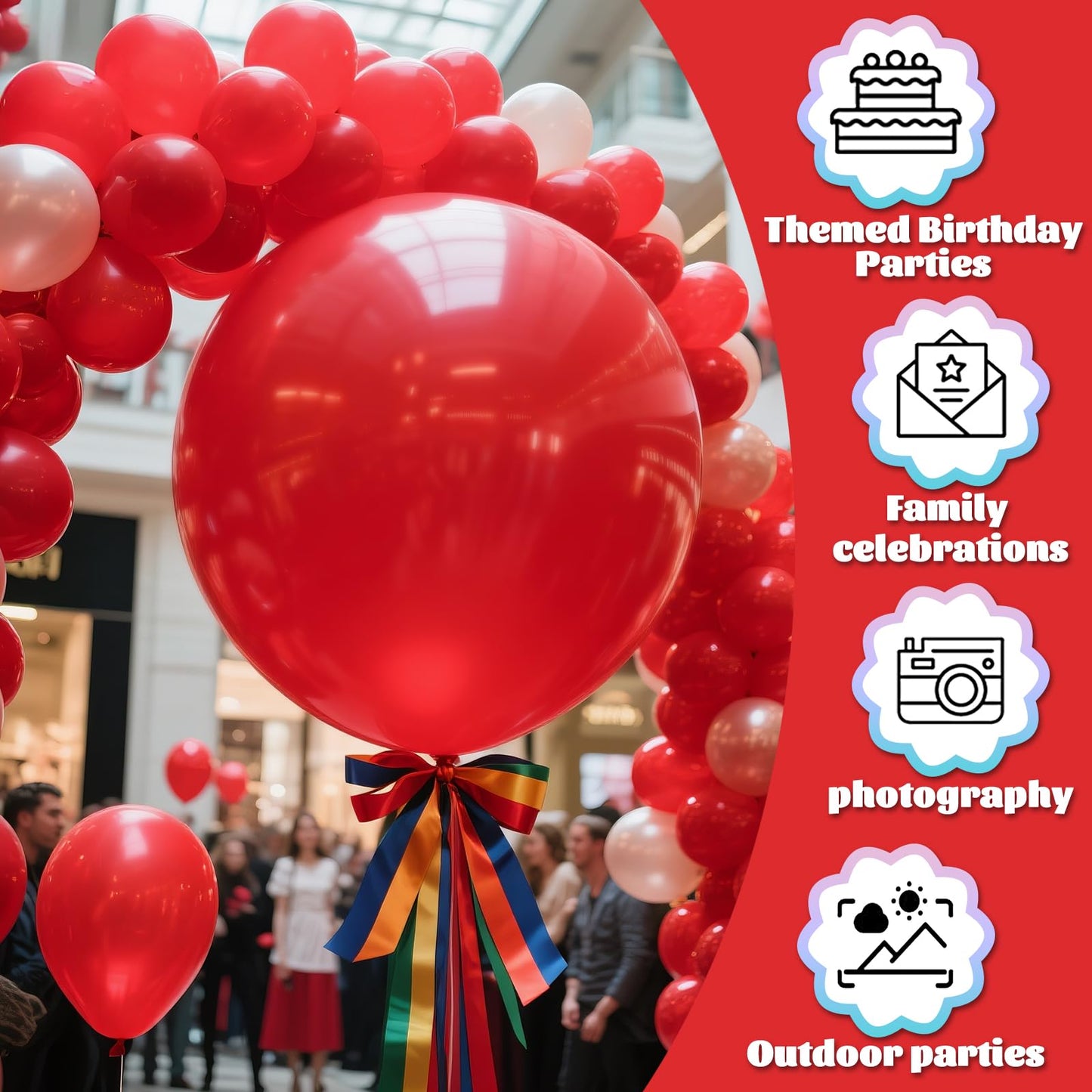 KAWKALSH Red Balloons – 9-Pack, 36-Inch Giant Latex Balloons for Garland, Arch & Party Decor