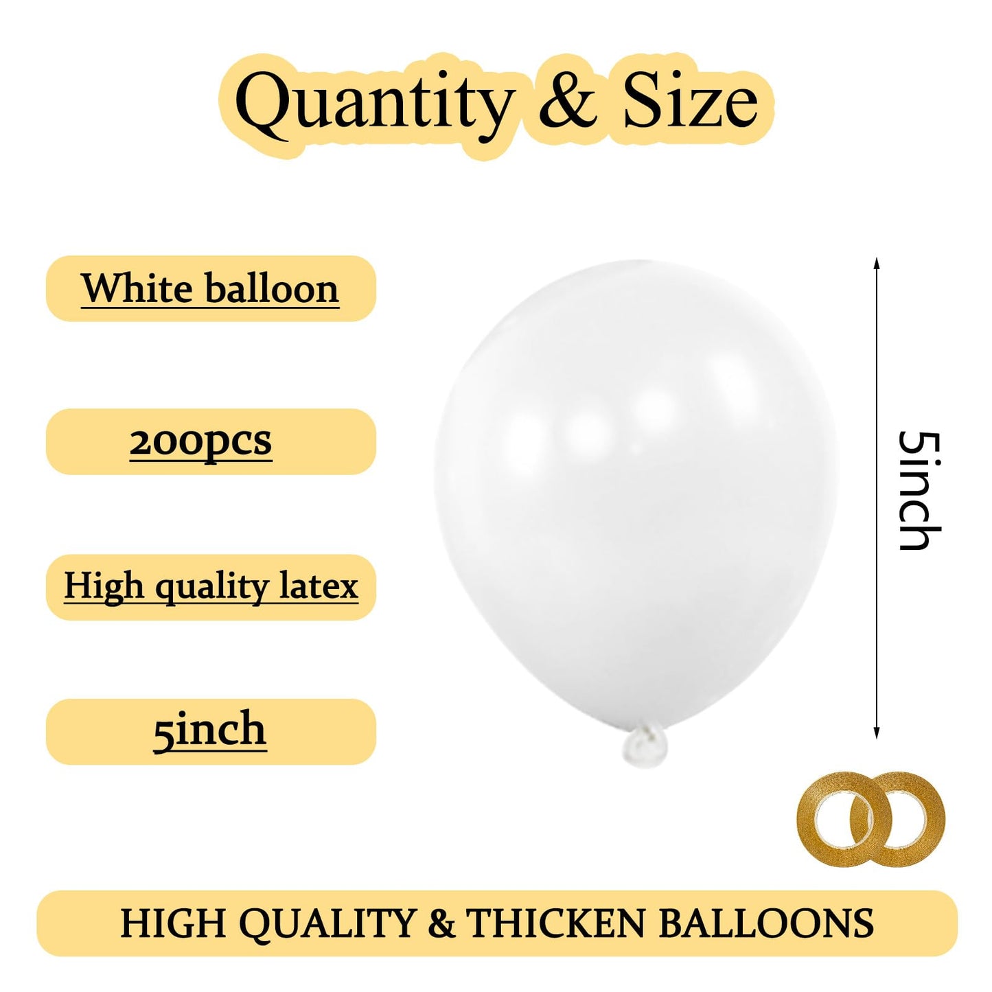KAWKALSH 200pcs White 5-Inch Balloons – Mini Latex Party Decor for Birthdays & Showers