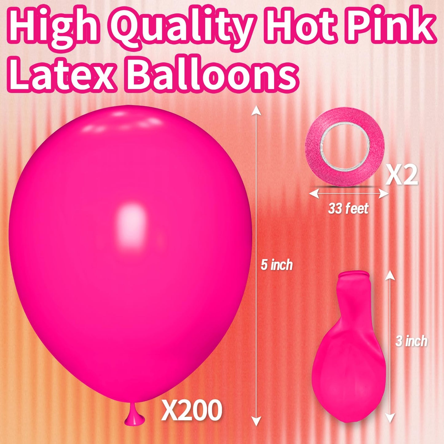KAWKALSH 200pcs Hot Pink Balloons 5-Inch – Party Decor, Balloon Garland & Arch