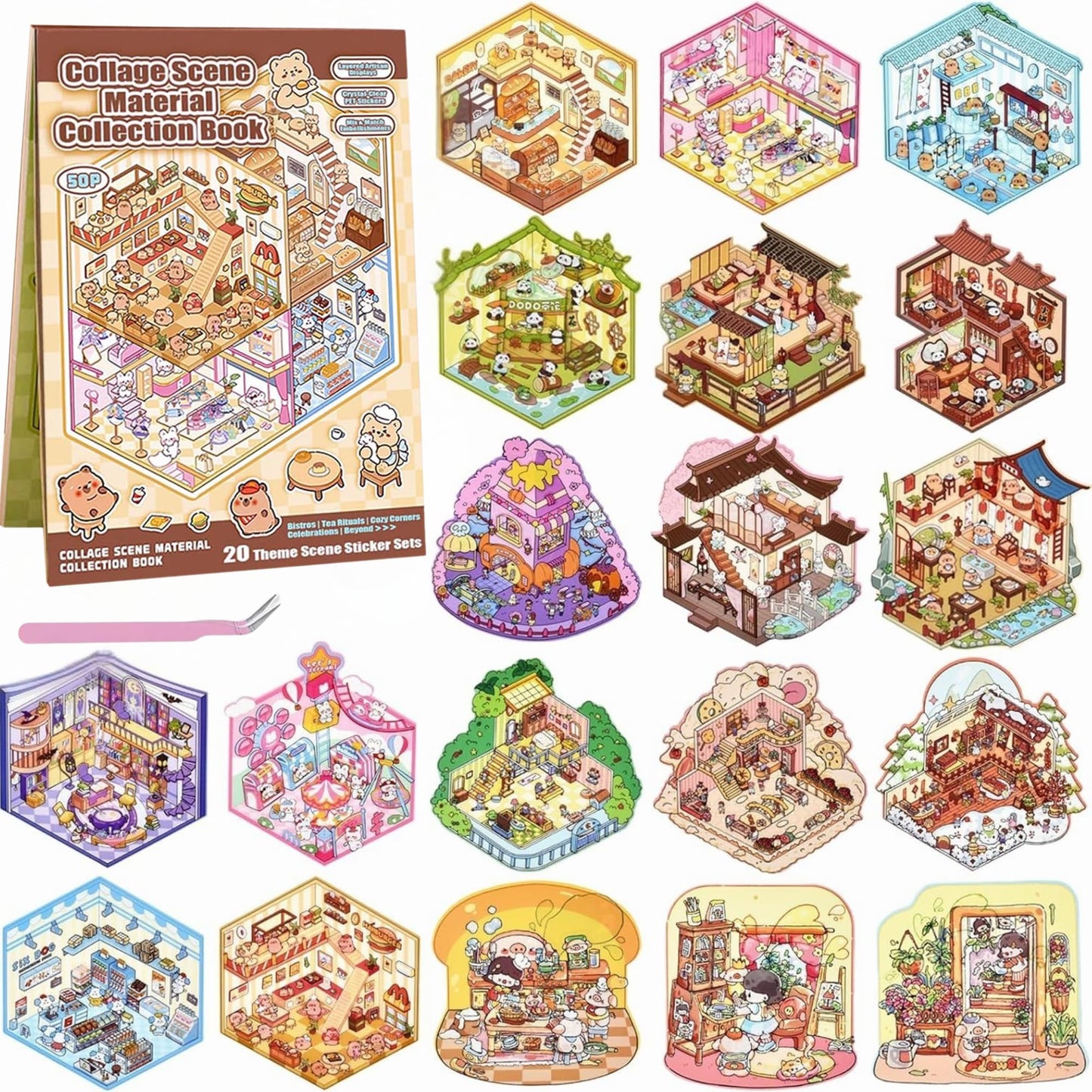 KAYIN 20 Sets 3D Sticker Scene – Miniature House Book for Sticker Therapy
