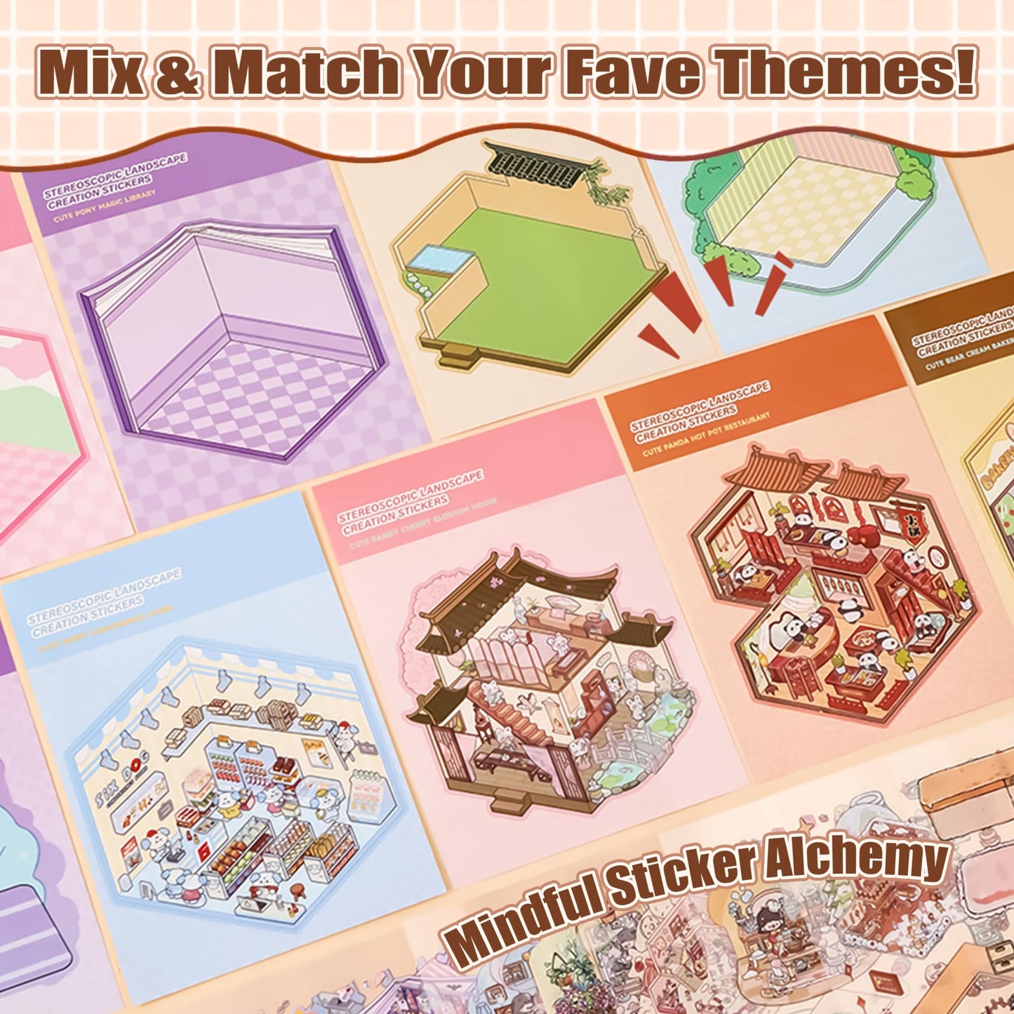 KAYIN 20 Sets 3D Sticker Scene – Miniature House Book for Sticker Therapy