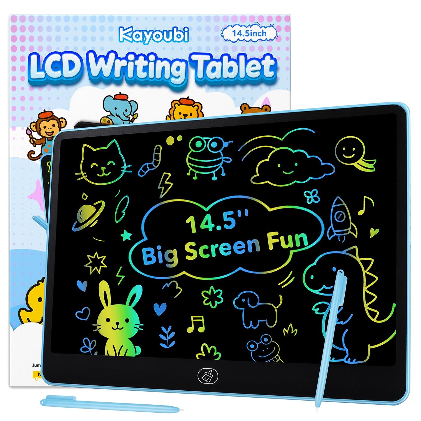 Kayoubi LCD Writing Tablet for Kids – 14.5-Inch Jumbo Screen, No-Mess Doodle Board (Blue)