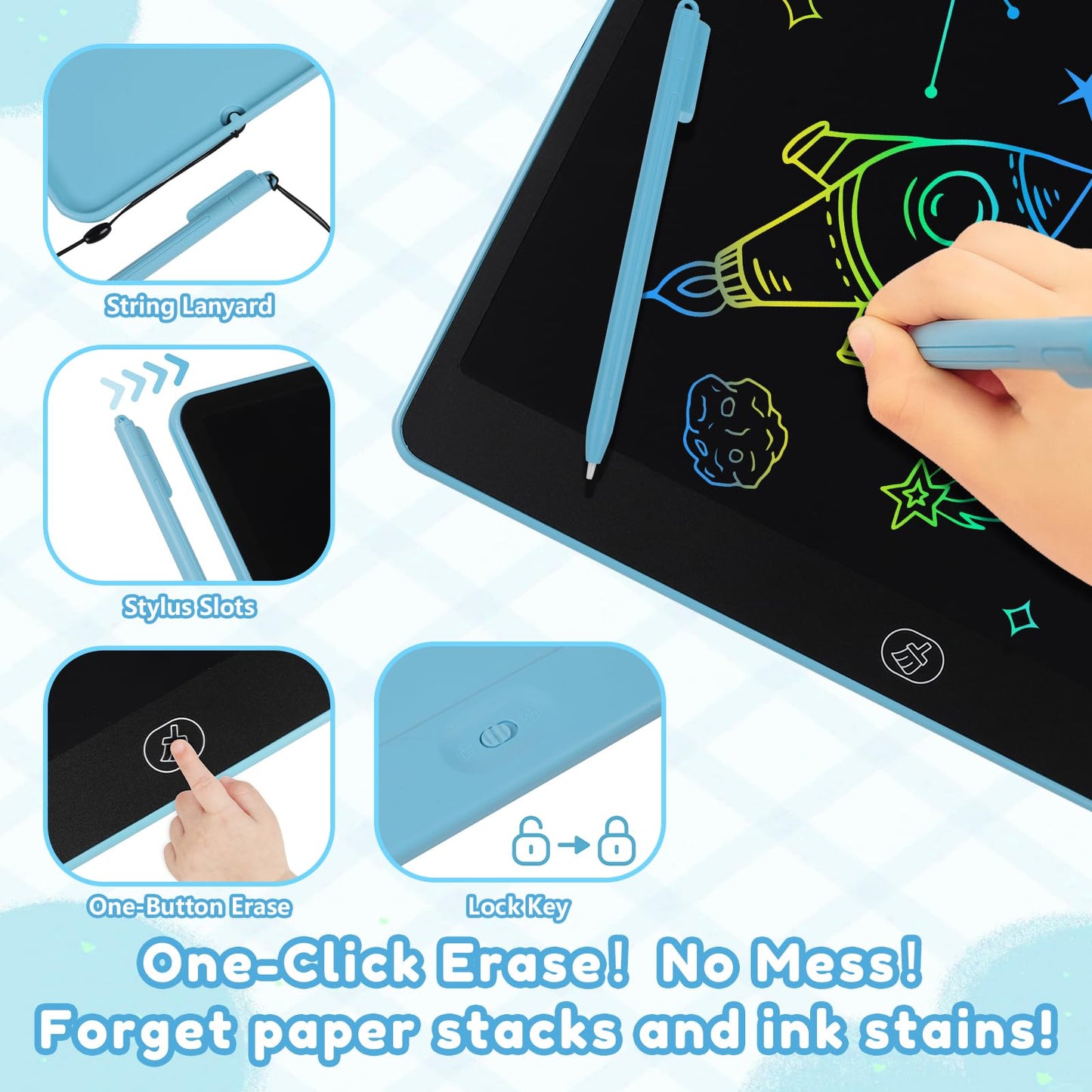 Kayoubi LCD Writing Tablet for Kids – 14.5-Inch No-Mess Doodle Board (Pink)