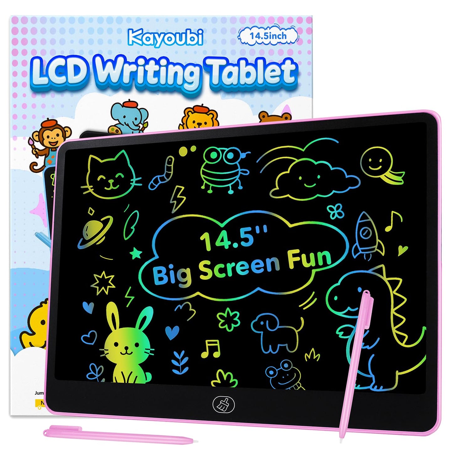 Kayoubi LCD Writing Tablet for Kids – 14.5-Inch No-Mess Doodle Board (Pink)
