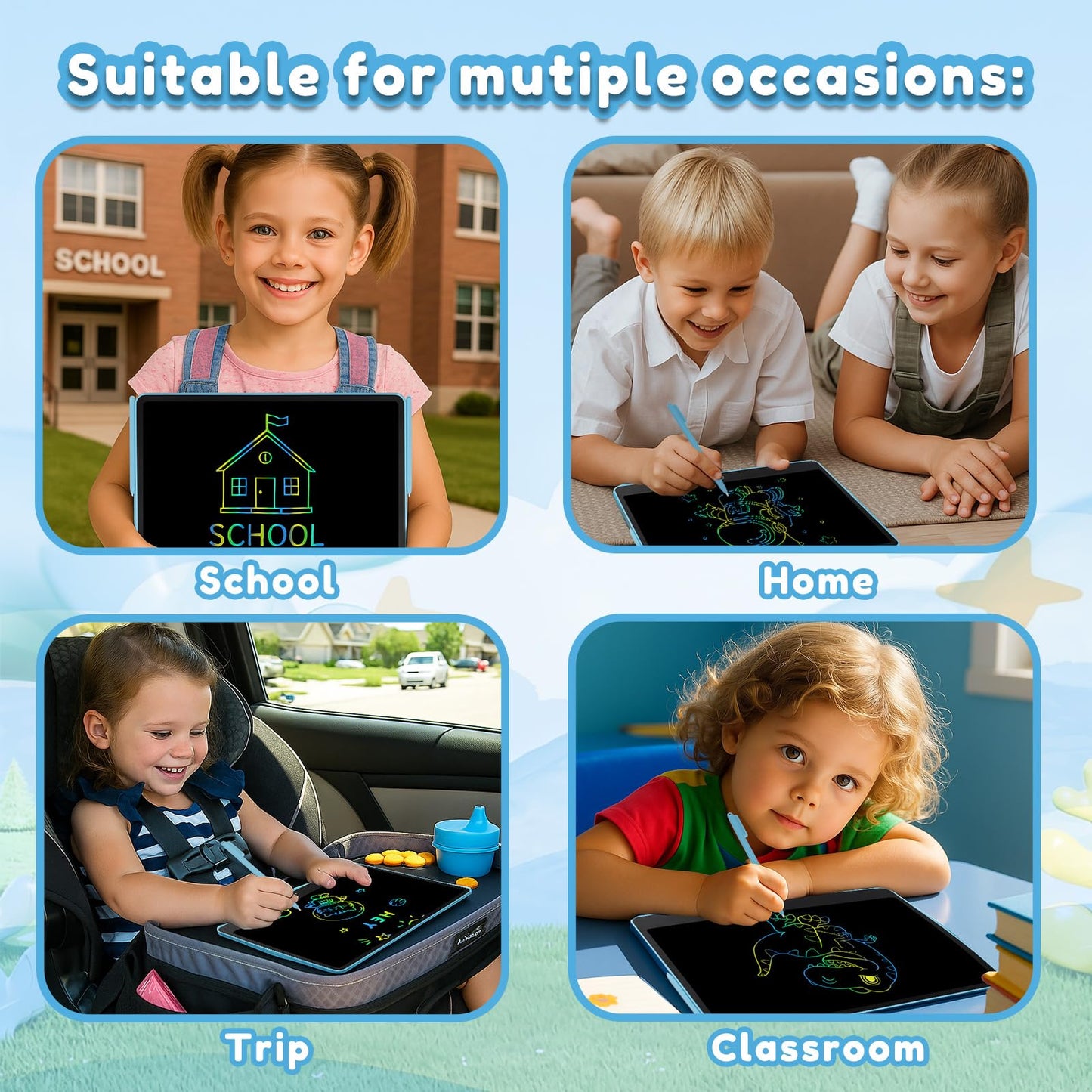 Kayoubi LCD Writing Tablet for Kids – 14.5-Inch Jumbo Screen, No-Mess Doodle Board (Blue)